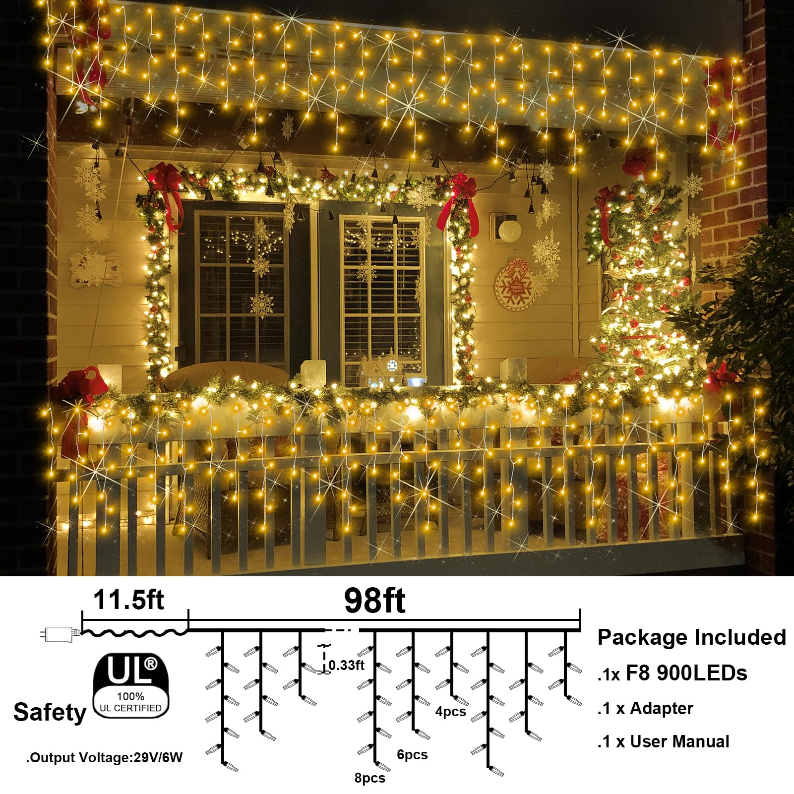 98Ft 900Led F8 Upgraded Christmas Lights Decorations - 8 Modes Waterproof Outdoor Fairy String Lights With Memory And Timer - Pl
