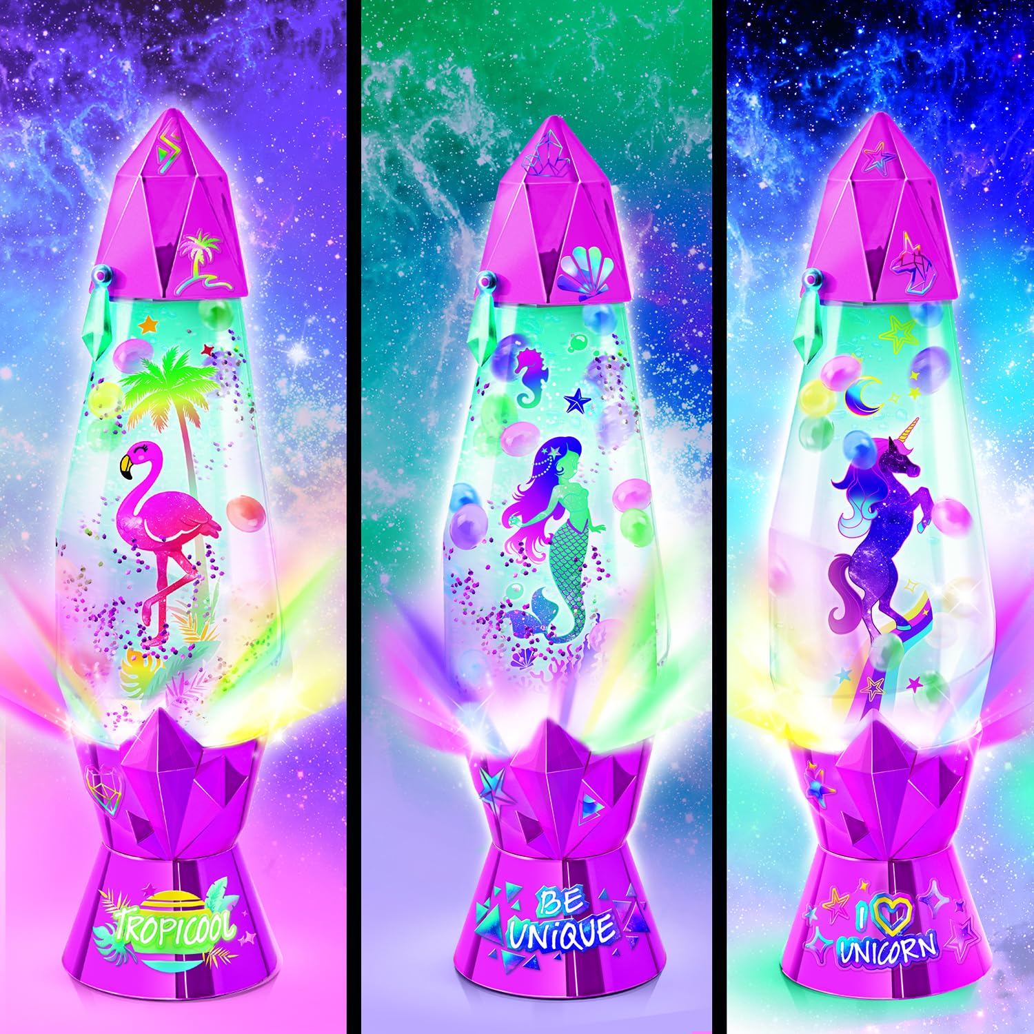 Canal Toys DIY Lava Lamp - Customizable Bubble Lamp with Color-Changing LED, Glittery Bubbles, Medium, Multicolored, Model 228157