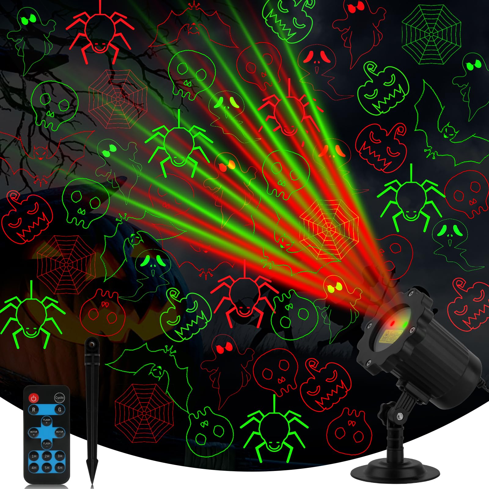 Yokgrass Waterproof Halloween Projector Lights With Remote - Outdoor Indoor Spotlight Decorations