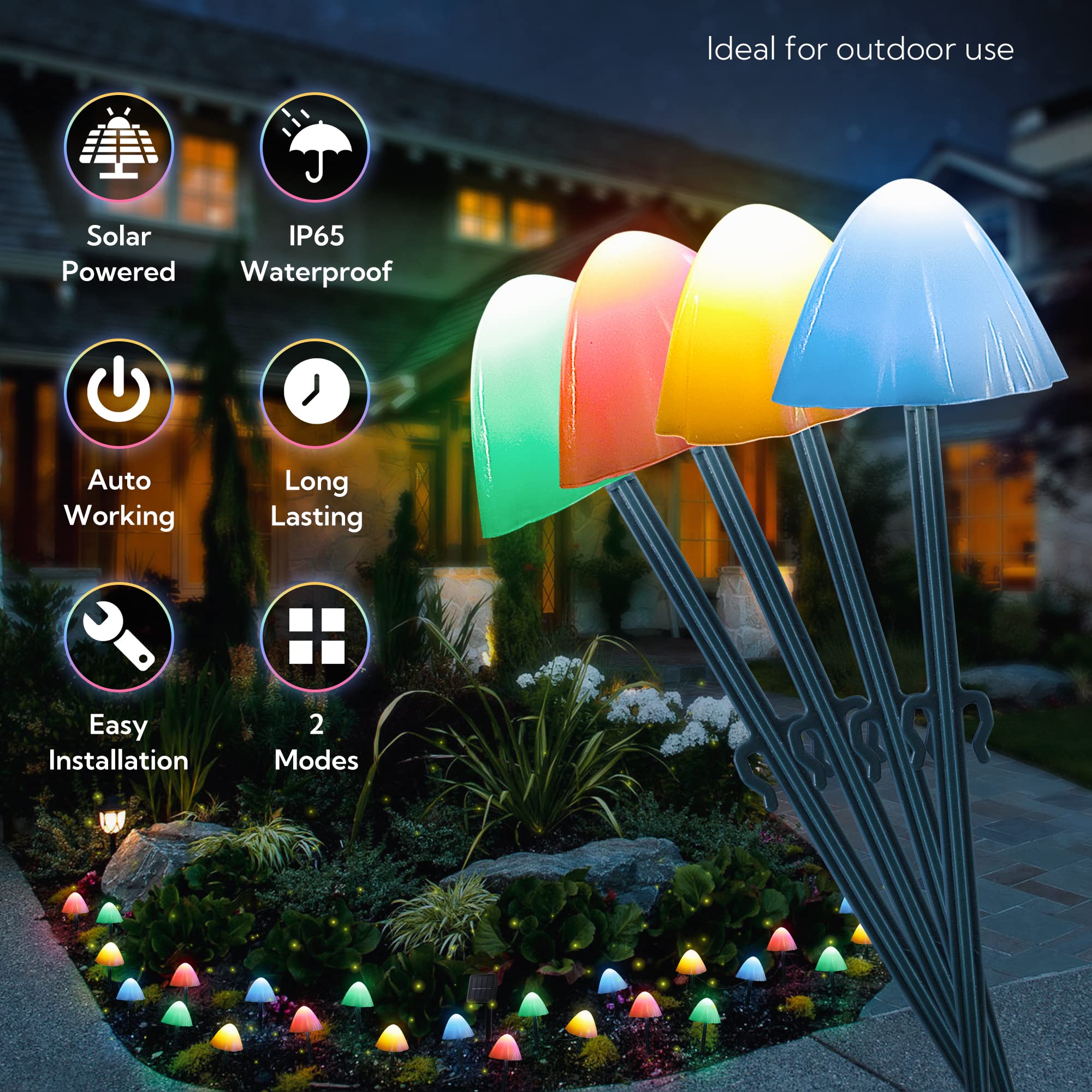 Pellimo Set Of 12Pcs Mushroom Solar Garden Lights,2 Modes 14.5Ft Solar Powered Mushroom Night String Lights Waterproof For Outdoor Pathway Garden Lawn Party Christmas Decor (Multicolor)