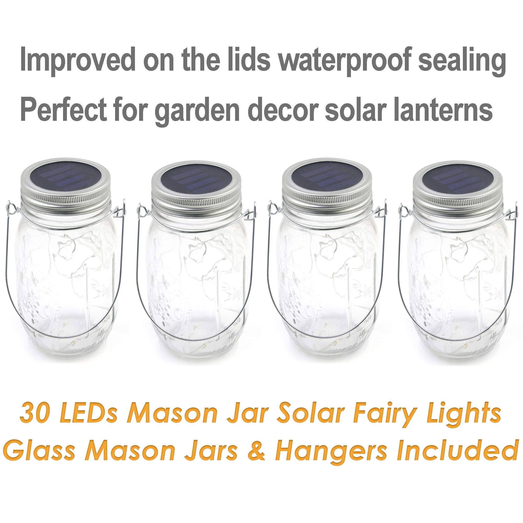 Yitee Solar Fairy Jar Lights, 4 Pack 30 LEDs, Outdoor Patio Garden Decor, Includes Mason Jars and Hangers