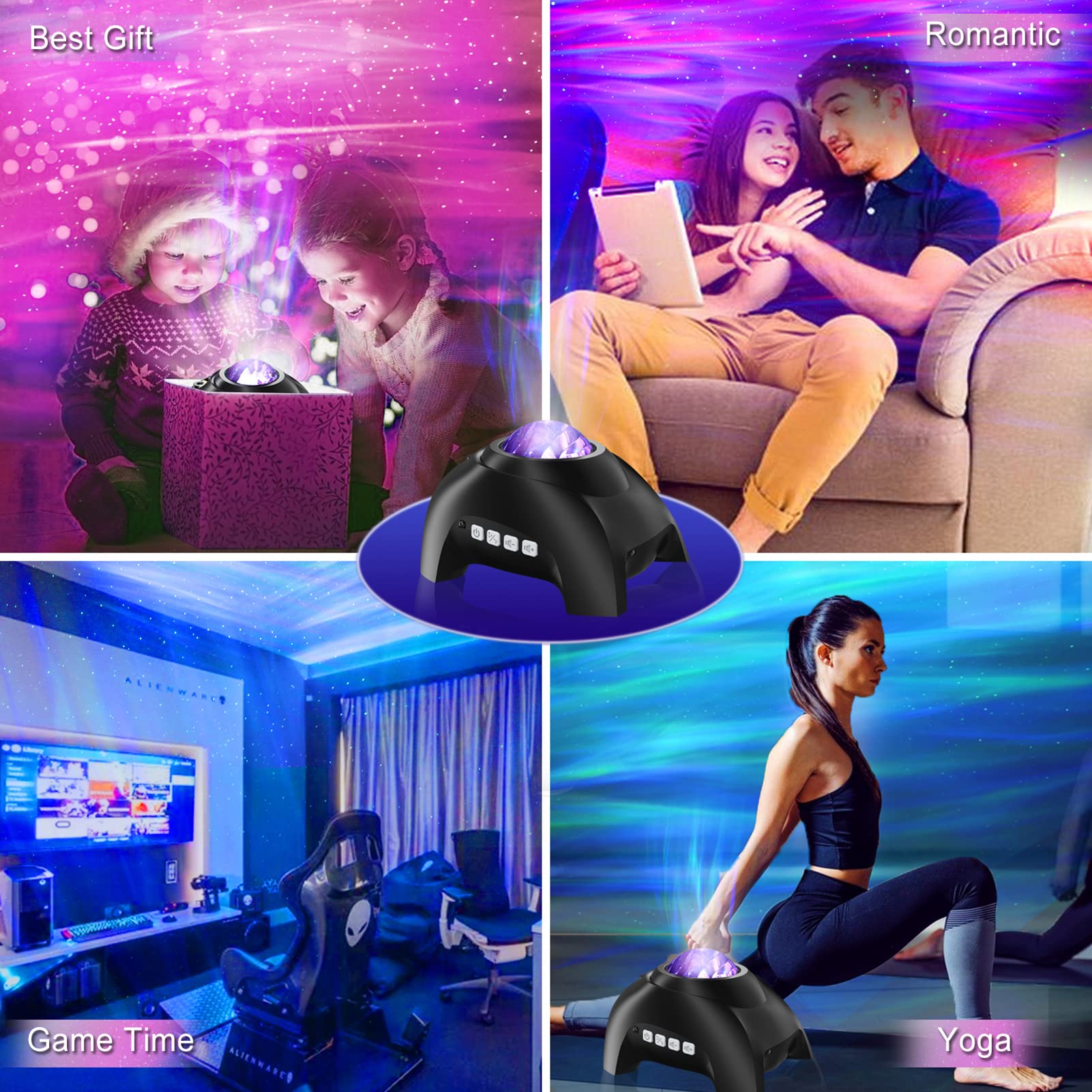 Vinwark Northern Lights Aurora Projector, Bluetooth Speaker, Black, Model HJ-XKD09