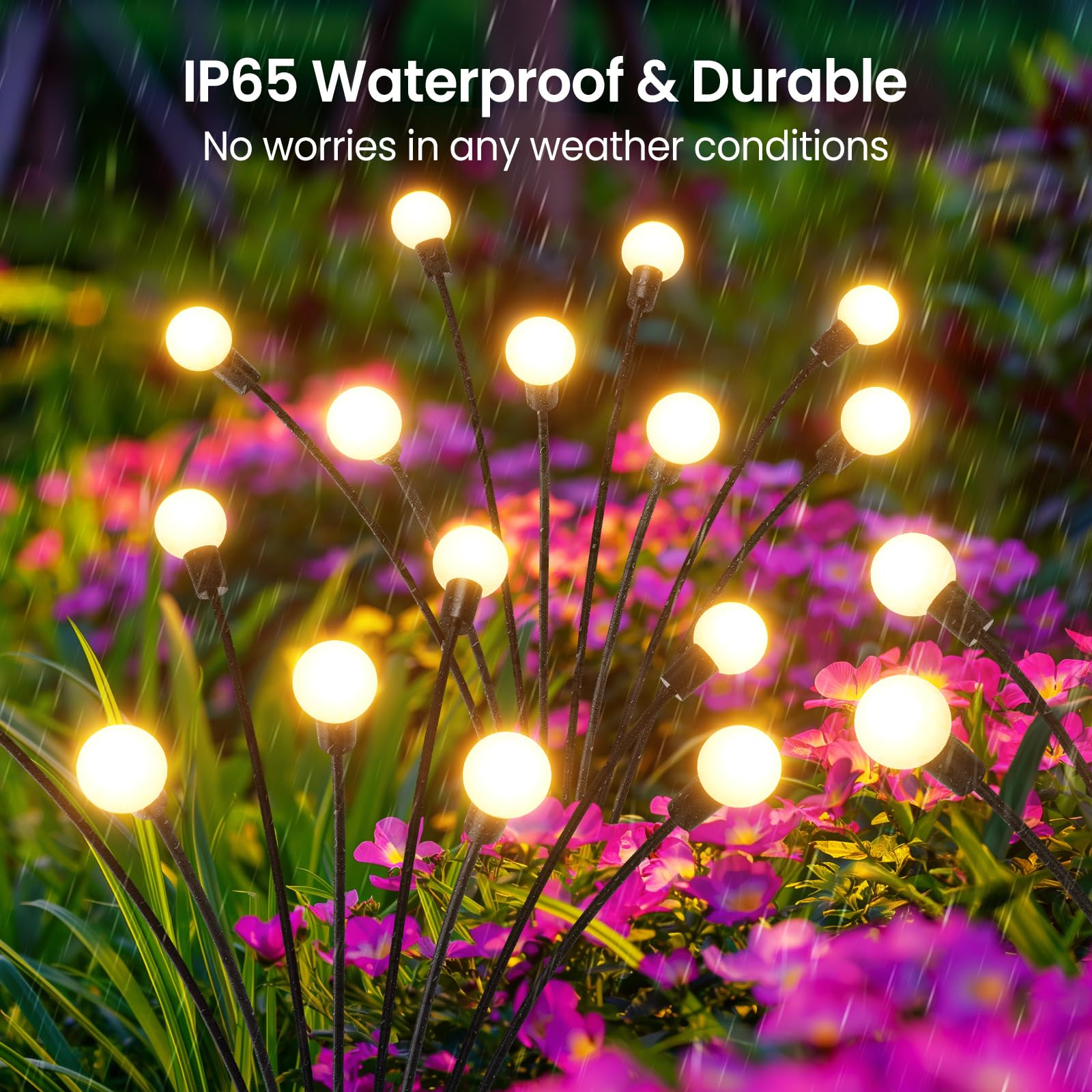 LETMY Solar Garden Lights - 32 LED Waterproof Firefly Lights, 4 Pack, Model: Solar Swaying Lights 04, Outdoor Decorative Lighting