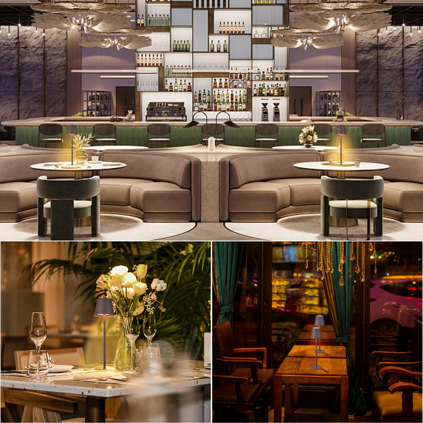 IMQSQIK Cordless Table Lamp - 5000mAh Rechargeable LED, 3 Color Modes, Stepless Dimming, Brown, Model CL-2pbrown