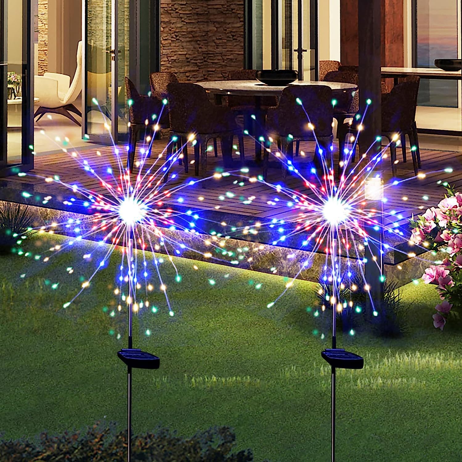 Christmas Solar Garden Lights Solar Lights Outdoor Waterproof 2 Pack Solar Powered Firework Stake Lights 120 Led Sparklers Solar Outside Lights For Yard Pathway Flowerbed Decor (Colorful)