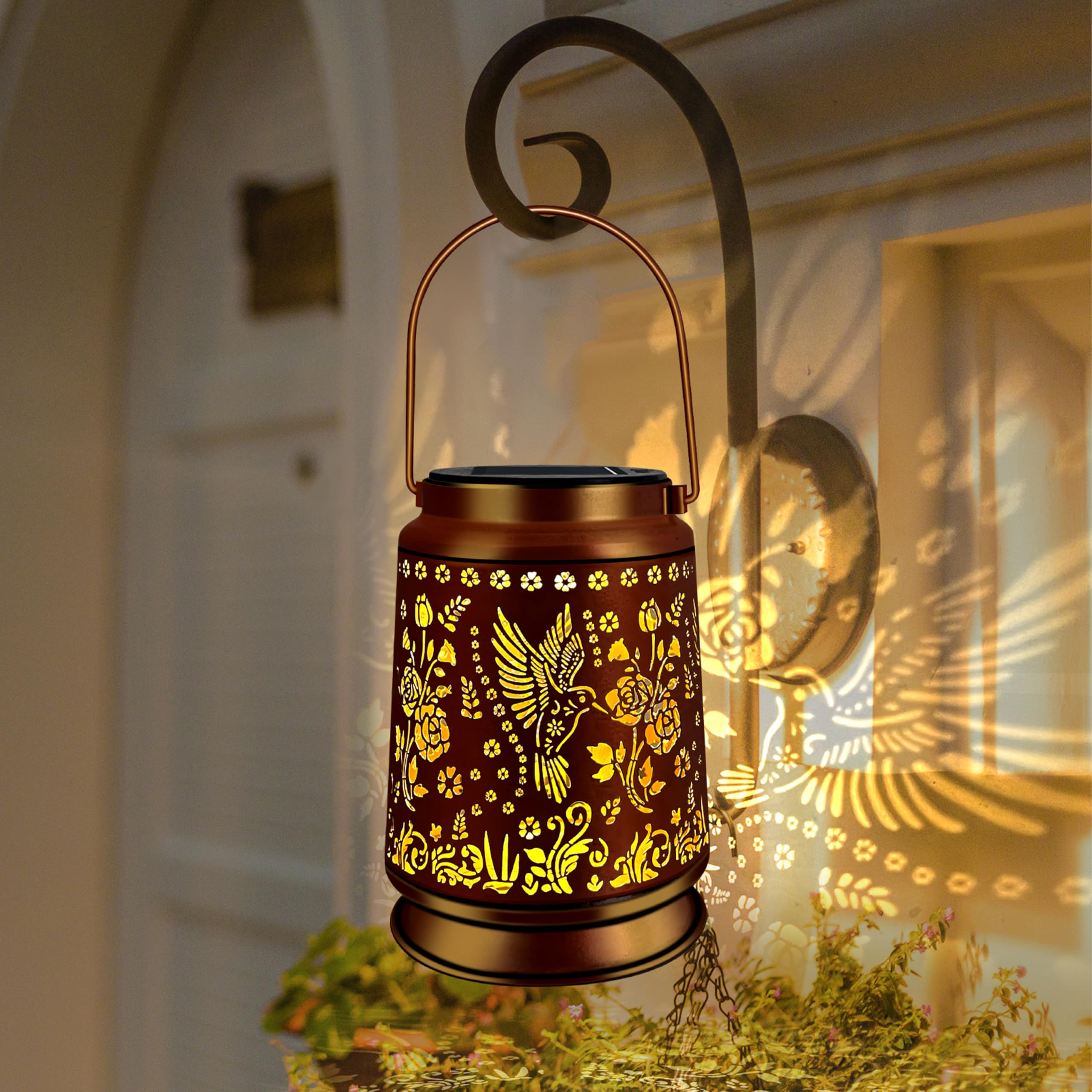 Ky&Bosam Solar Hummingbird Lanterns Outdoor Waterproof Led 300 Lumens Metal Hanging Outside Lantern Lights Decorative For Yard Backyard Porch Garden Decorations Birthday Gifts For Women Mom Grandma