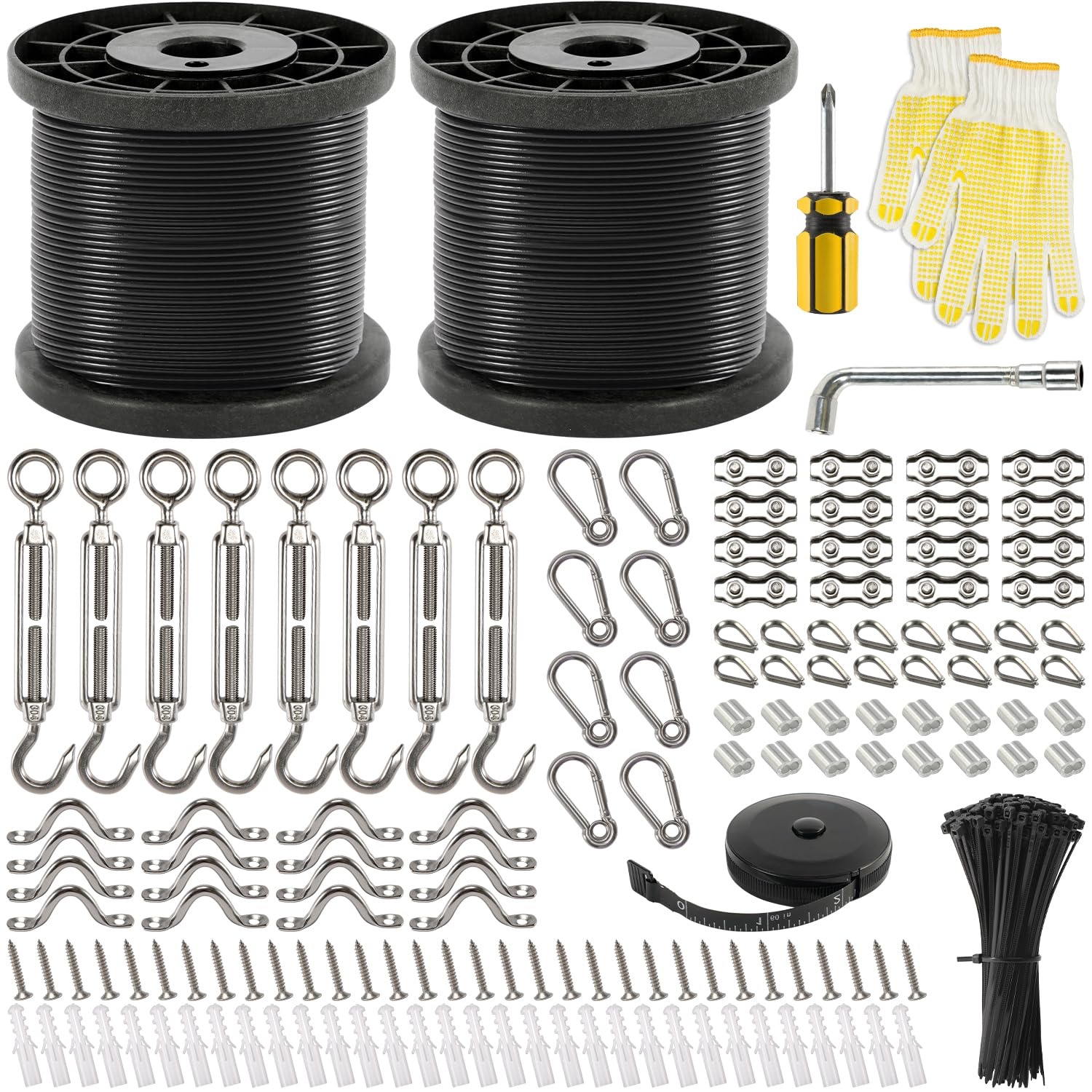 400 Ft String Light Hanging Kit Outdoor, Nylon Coated Stainless Steel 304 Wire Rope, String Light Kit Included Enough Accessories, Guide Wire For Outdoor String Lights, Patio Lights, Camping Lights