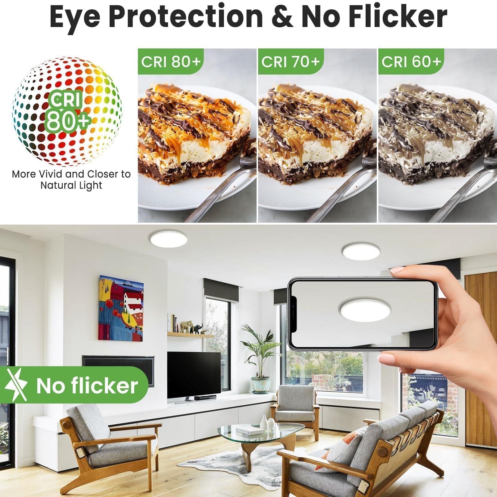 Zemty Led Ceiling Light Flush Mount Super Slim 9 Inch 24W 2400Lm Ceiling Lights With 3 Color Temperature In One 3000K/4500K/6000