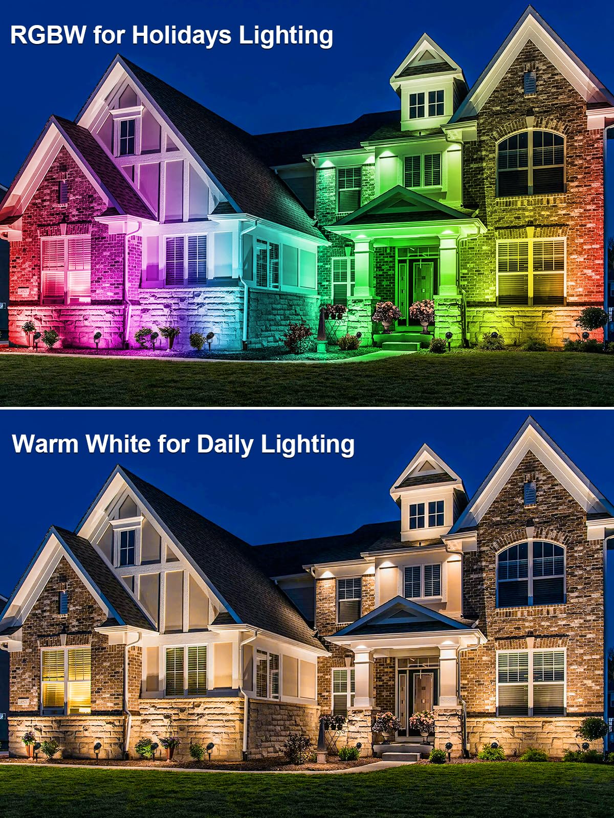 DOREIO RGBW Outdoor Spotlights, 10W Color Changing LED Landscape Lights, 2 Pack, Aluminum, Model HL-2R, Waterproof