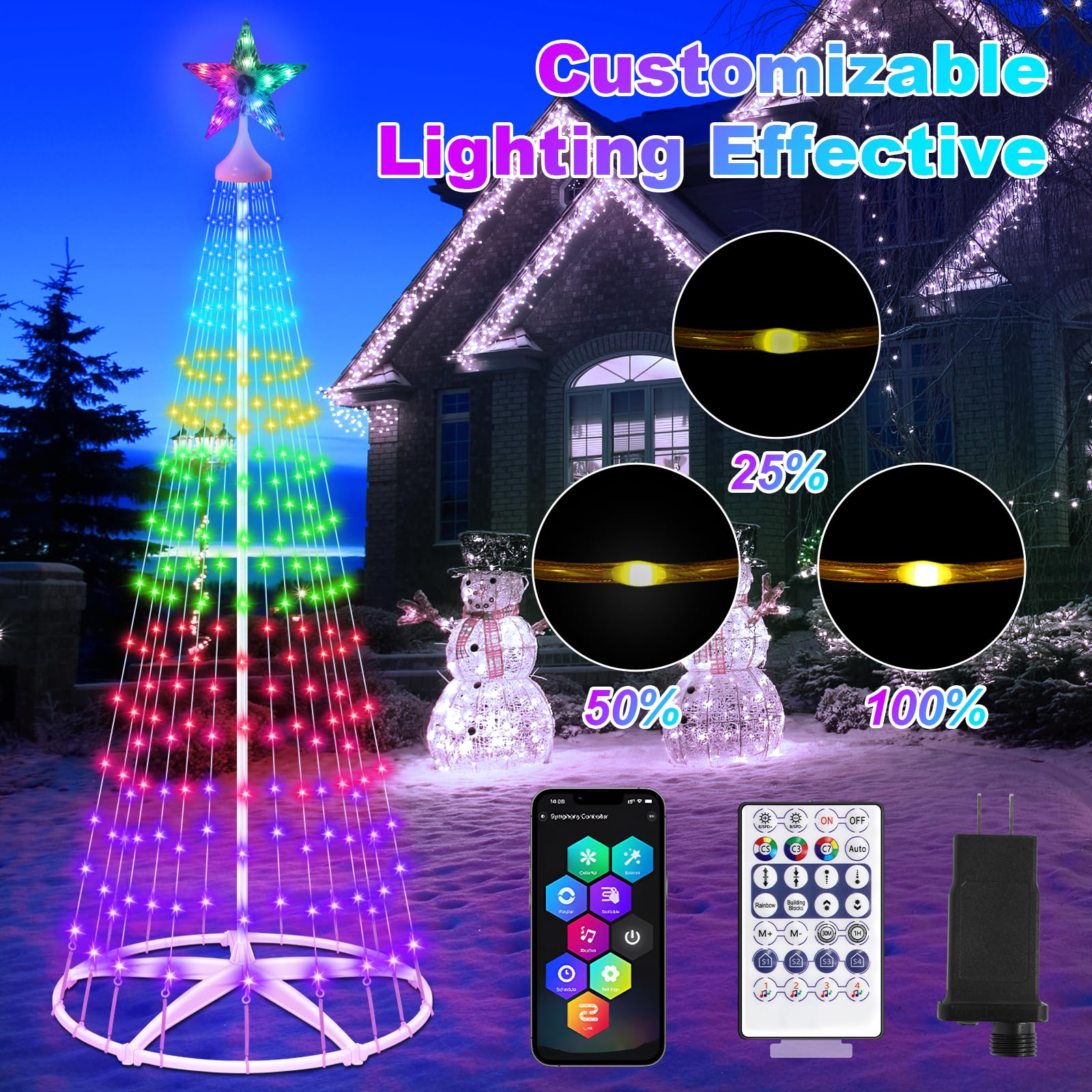 Forlivese 6FT Smart Christmas Cone Tree Light - 100+ Modes, RGB Color Change, Remote APP Control, Music Sync for Outdoor Decor