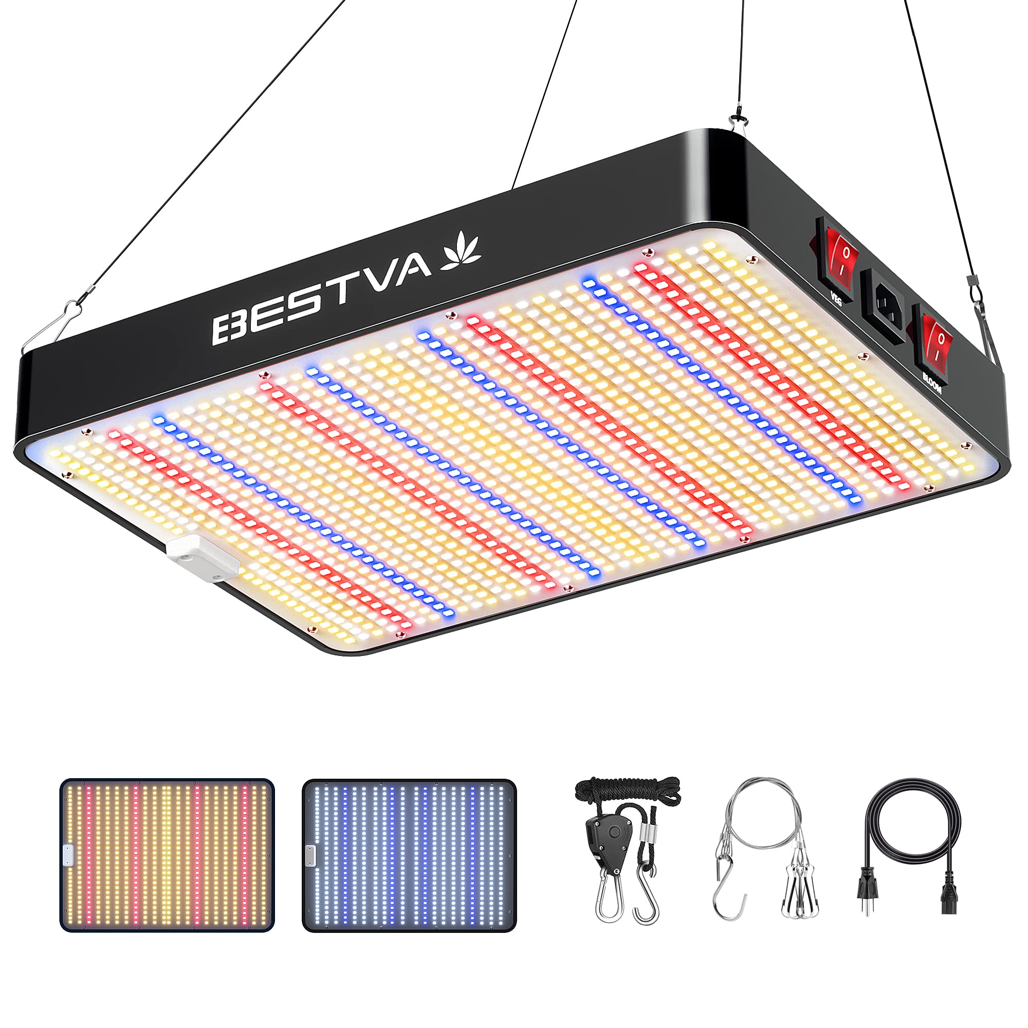 BESTVA 2000W LED Grow Light, Full Spectrum, Hydroponic Lamp, Aluminum, Black, Model DC-2000W