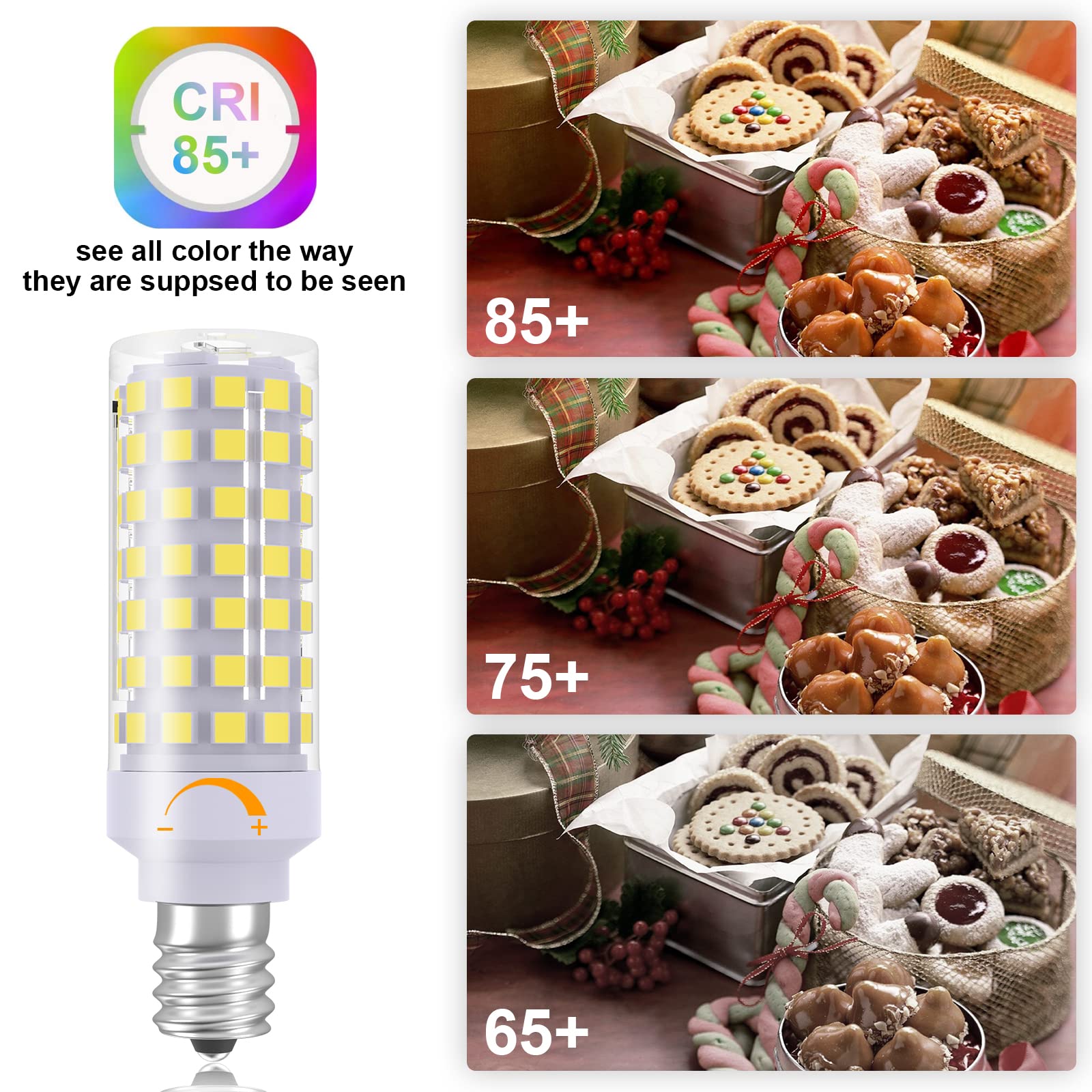 TAIYALOO E12 LED Light Bulb Dimmable 7W Daylight White 6000K, 3-Pack, Ceramic+PC, Candelabra Base for Ceiling Fans &