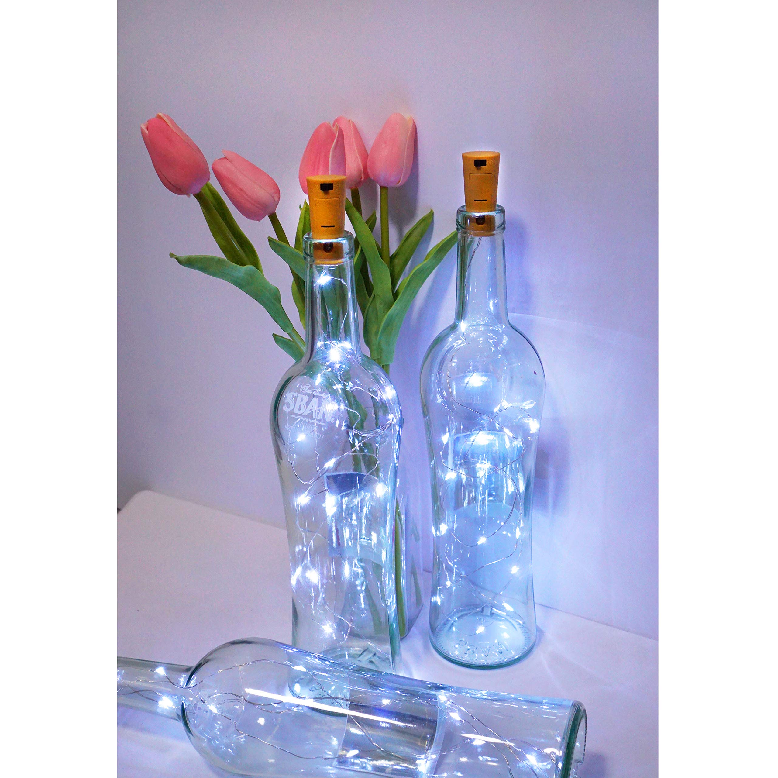 NiniTe LIGHTS 20 LED Wine Bottle Cork Lights, Copper Wire Fairy String Lights, 12 Pack, Multi White