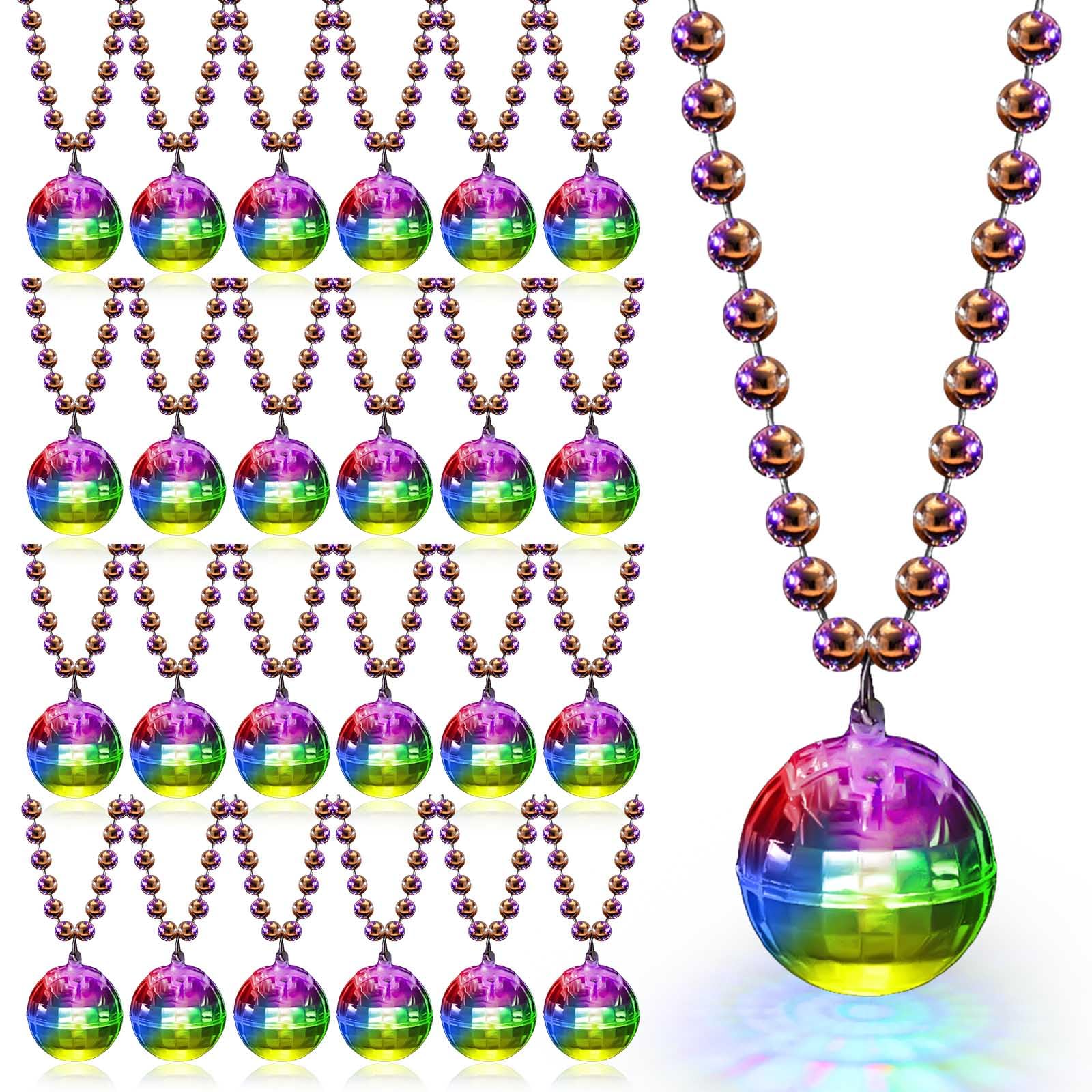 Henoyso 24 Pcs LED Disco Ball Necklaces Light up Mardi Gras Beads Necklaces 70s Disco Necklace Disco Party Favors Costume Neckla