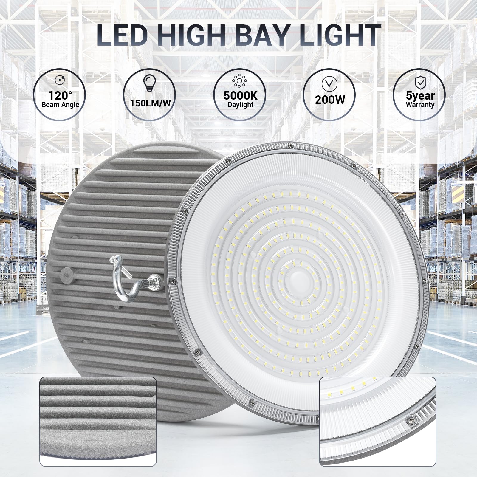 Xycn 10 Pack 200W Ufo Led High Bay Light,120Vac,5000K Daylight Commercial Bay Lighting,Ip66 Waterproof,30500Lm,850W Mh/Hps With