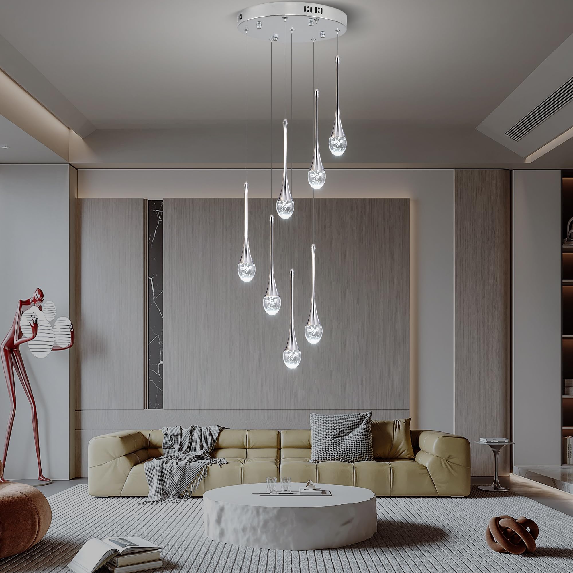 Upfelw Modern Crystal Chandelier 10 Lights Dimmable LED Chrome High Ceiling Fixture Model UCC-S10-0436