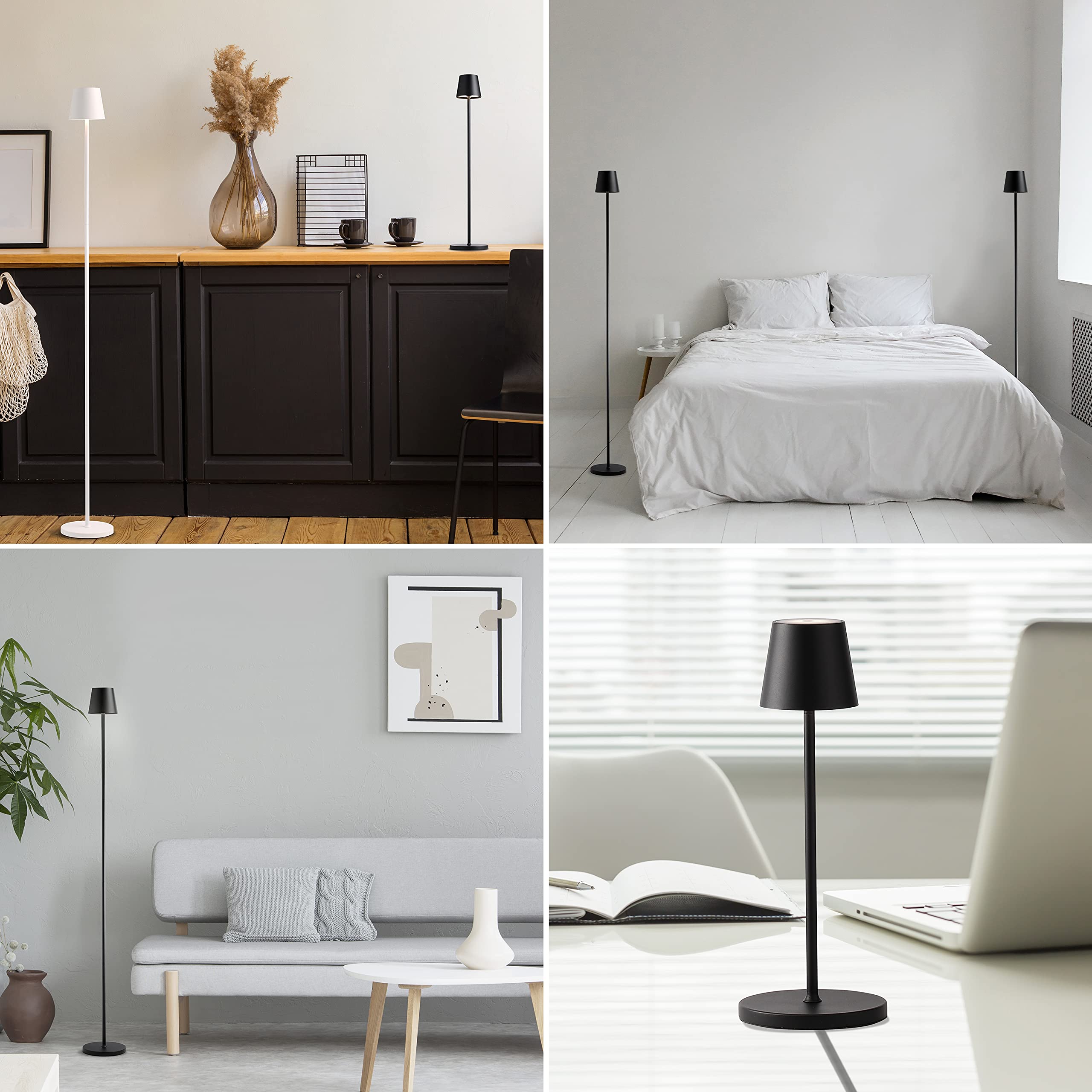 O'Bright Sandy Cordless LED Floor Lamp - Adjustable Height, Dimmable, Water Resistant, White, Model OB-FL21B for Indoor/Outdoor Use