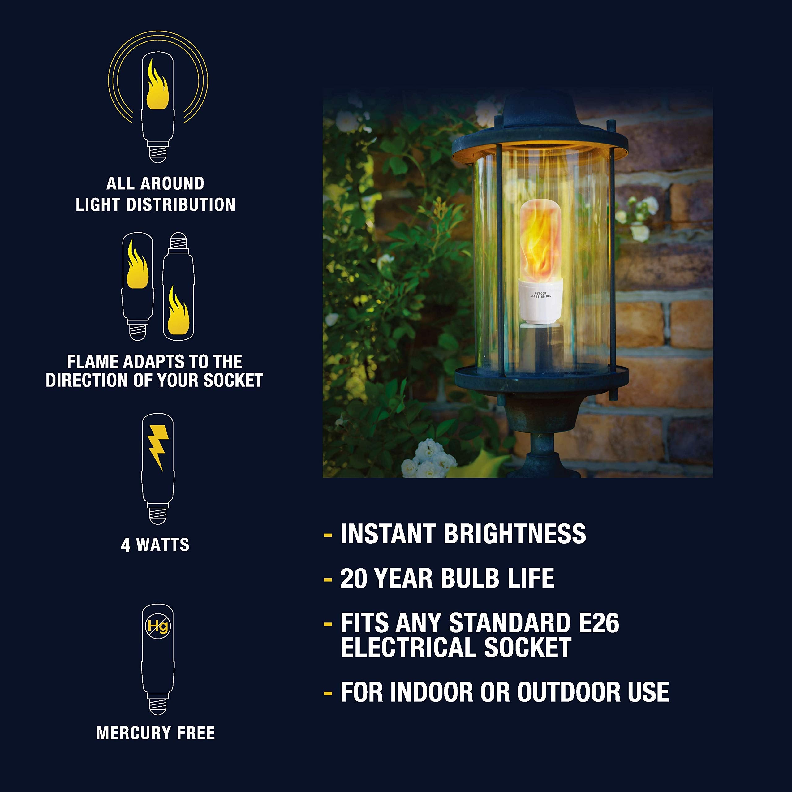 HoogaLife Flickering LED Flame Light Bulbs E26 - Gravity Sensor, 4 Pack, Ideal for Home, Hotel, Bar & Party Decoration