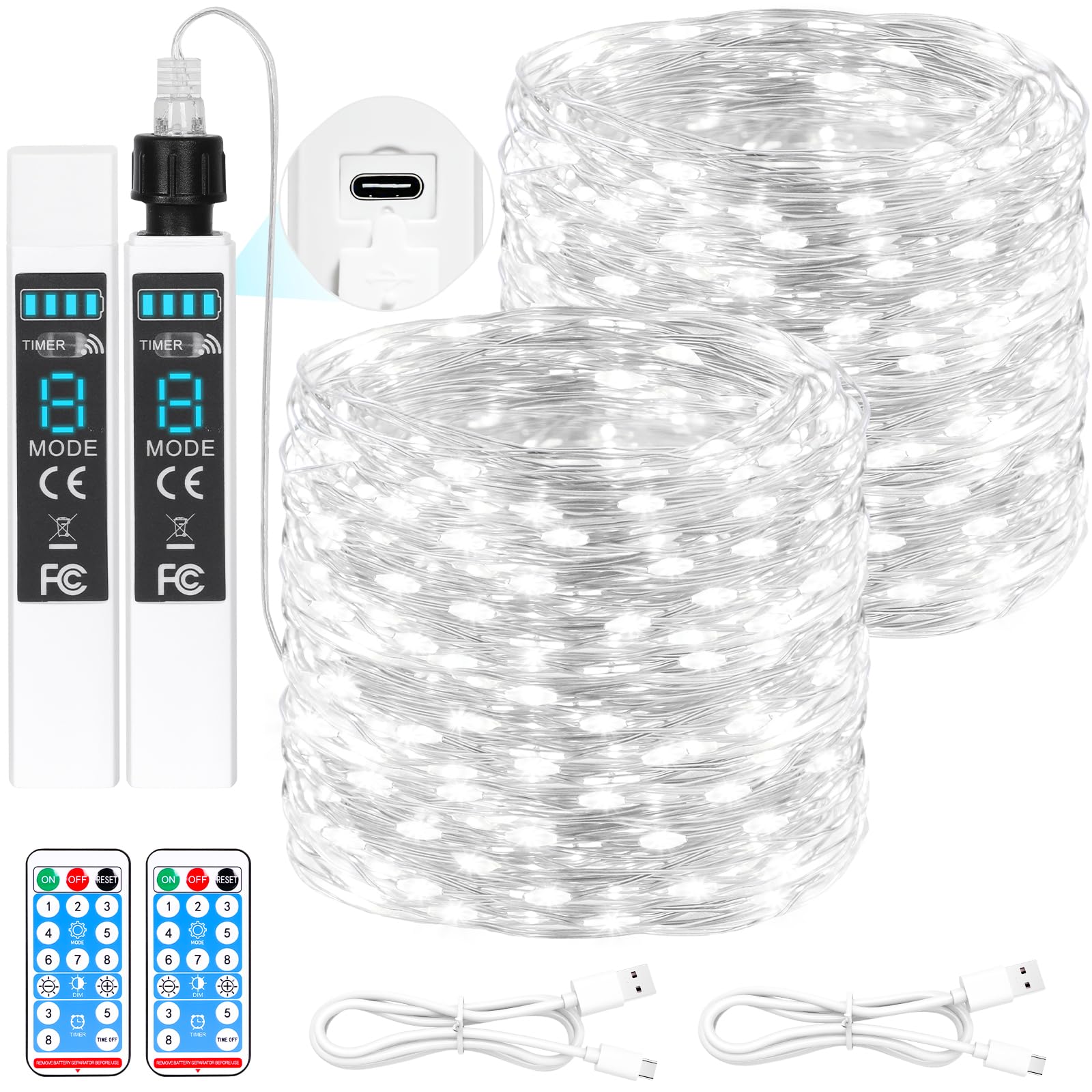 Lakumu Fairy Lights, 132FT Battery Operated, Cool White LED, with Remote & Timer, Model LH-01, Waterproof for Indoor/Outdoor Use