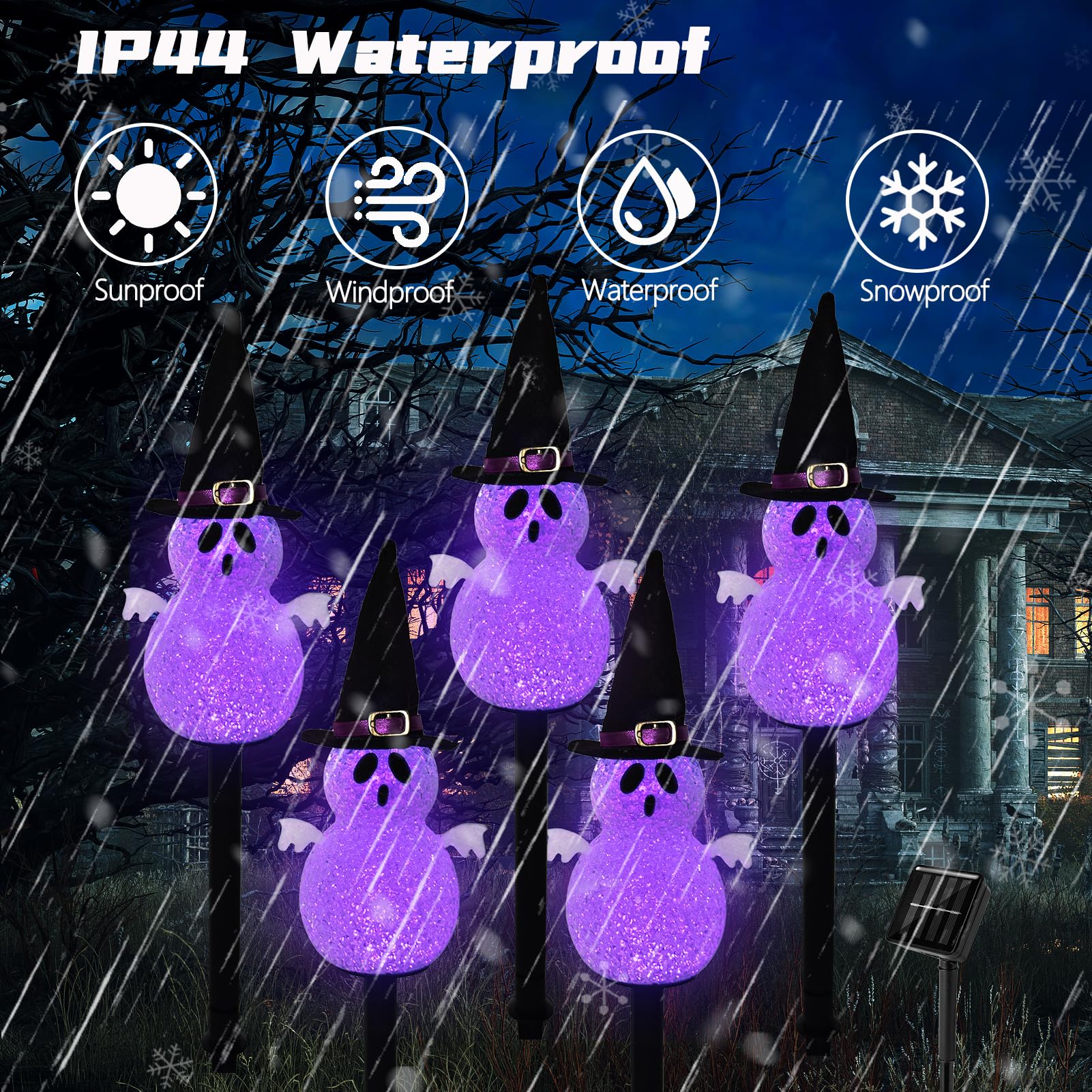Solar Halloween Pathway Lights Outdoor Decorations 5 Pack Ghost Garden Stake Lights  Waterproof Led Walkway Lights For Outside Patio Yard Halloween Decor (Purple Ghost)