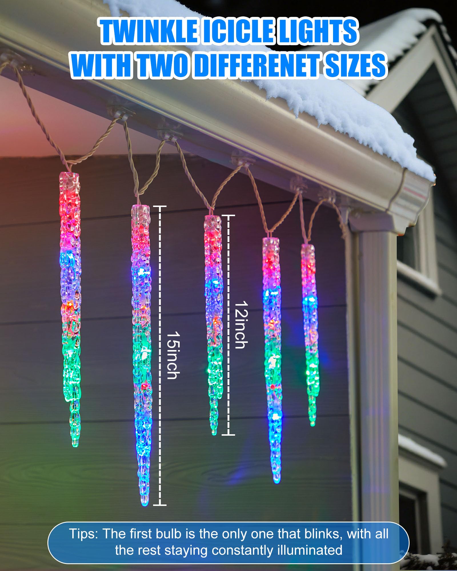 Minetom Icicle Lights Outdoor 100 LED Twinkling 20 Tubes 20ft Multicolor Model 39416A