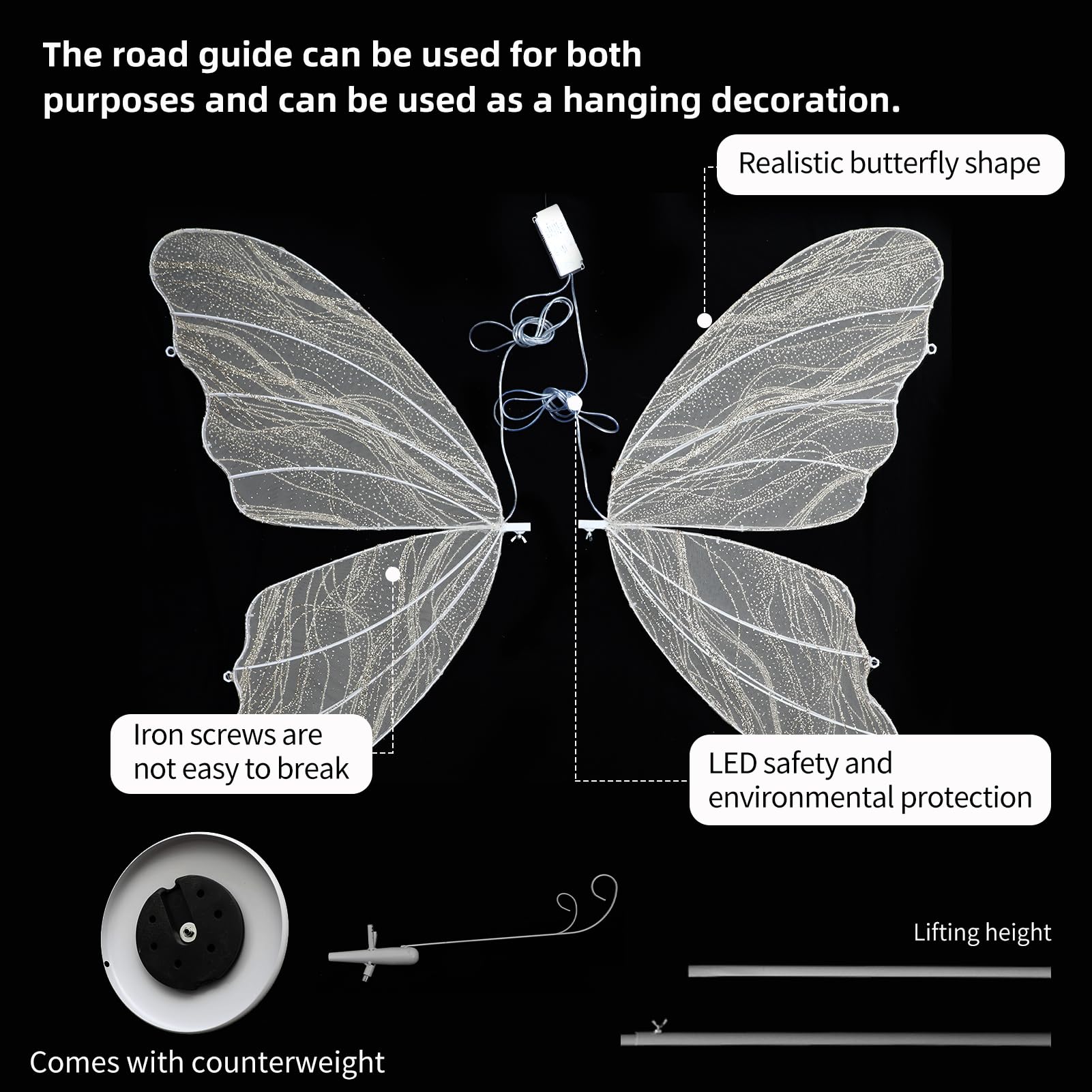 ECGOIOE Wedding Butterfly Floor Lamp, Iron, 80CM/31.5IN, Warm Color, Creative Hanging Decoration for Events
