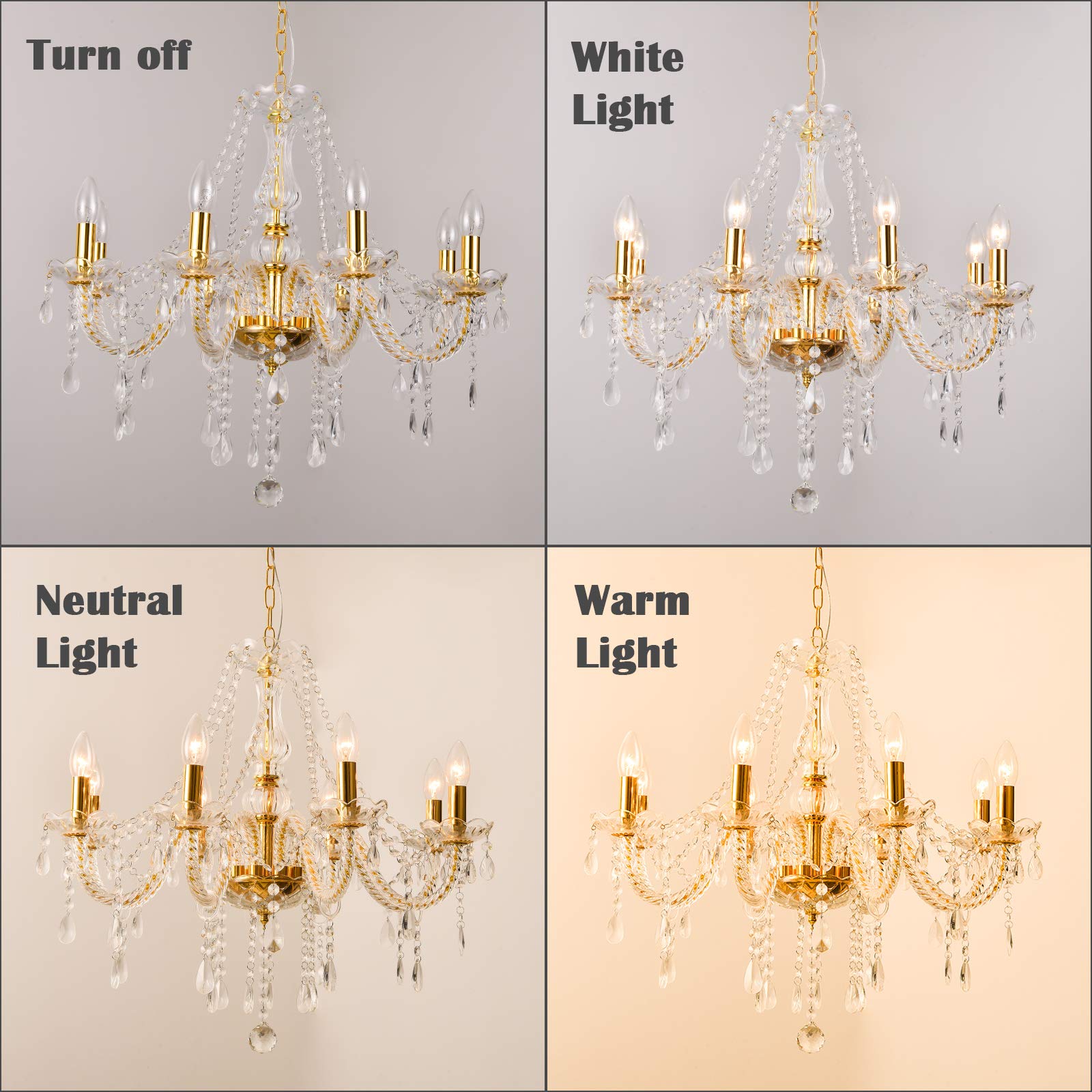 Bavnnro Gold Crystal Chandelier, 8 Lights Modern Glass Pendant Lamp for Dining Room, Living Room, Hall, Balcony