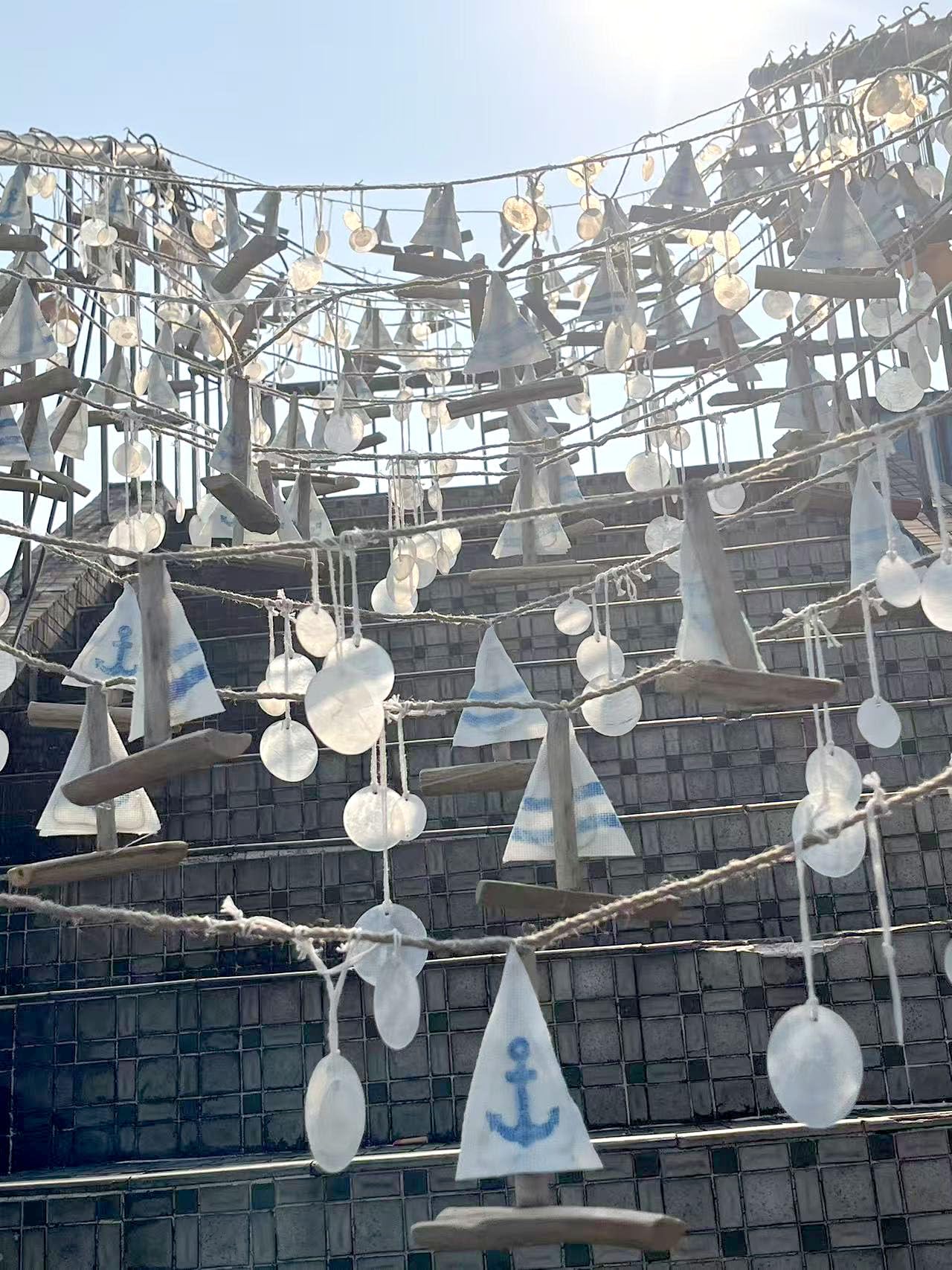 Miya Life Nautical Decor Sailboat Ocean Light With Capiz Wind Chimes - 6.5Ft 70Led Beach Garland With Lights Battery Operated Wi