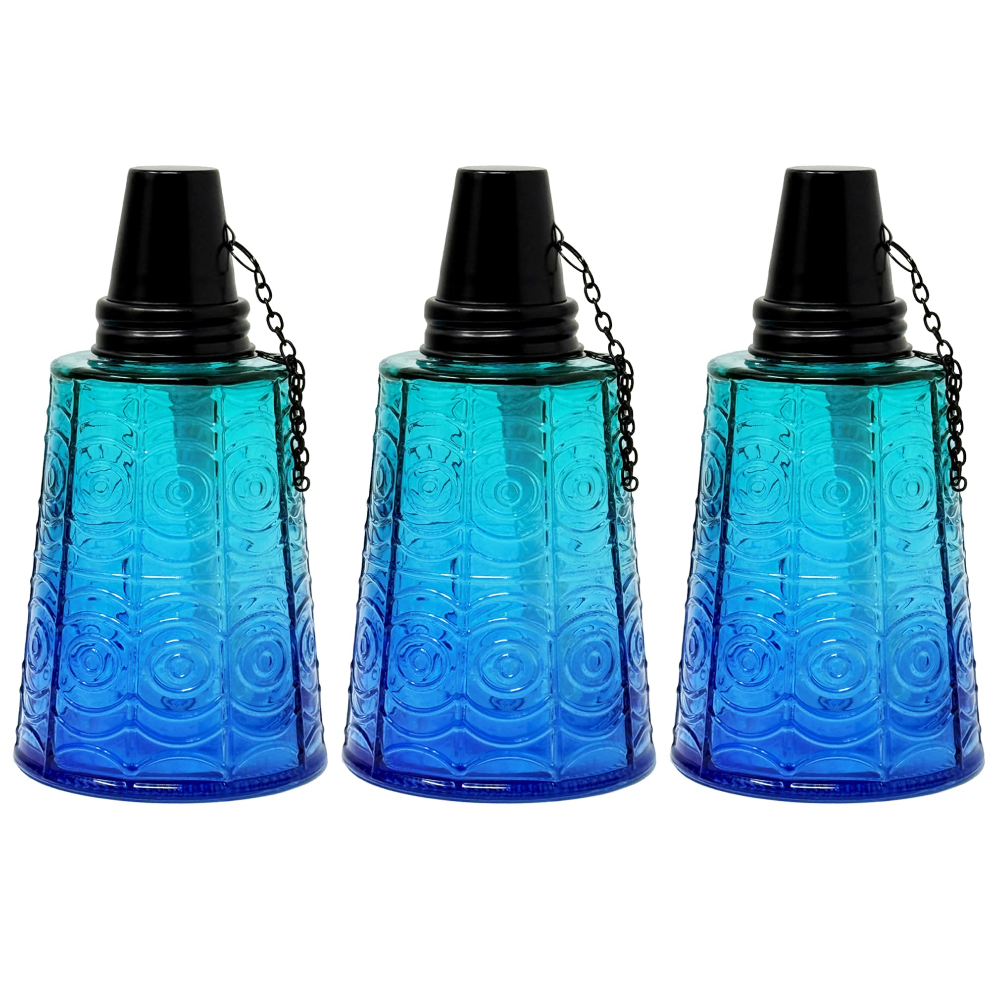 Seraphic Citronella Table Top Torches, 16oz Decorative Glass, Set of 3, Tropical Blue for Outdoor Patio, Garden, Parties