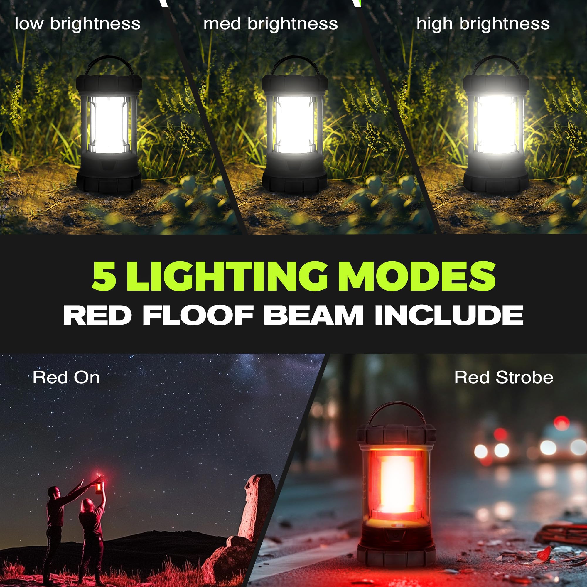 elesall LED Camping Lantern, 3000LM, Waterproof, 5 Light Modes, Rechargeable, ABS, Black, Model DA-Y-5231-6663
