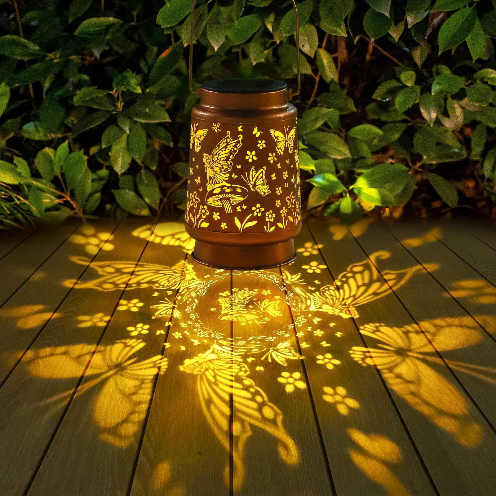 2 Pack Fairy Solar Lanterns Outdoor Waterproof Hanging Butterfly Solar Lights Christmas Gifts For Women Mom Metal Solar Decorative Led Lanterns Outside For Garden, Yard, Patio, Lawn, Porch, Backyard