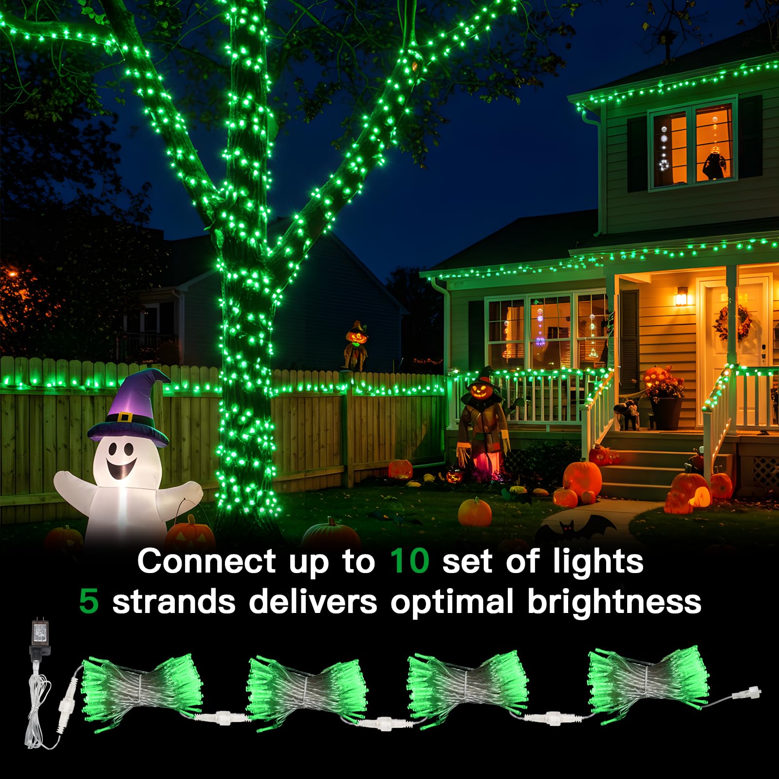 suddus Connectable Outdoor String Lights - 100 LED, 33ft, Waterproof, Dimmable, Green, Fairy Lights for Christmas, Halloween, Garden Decor