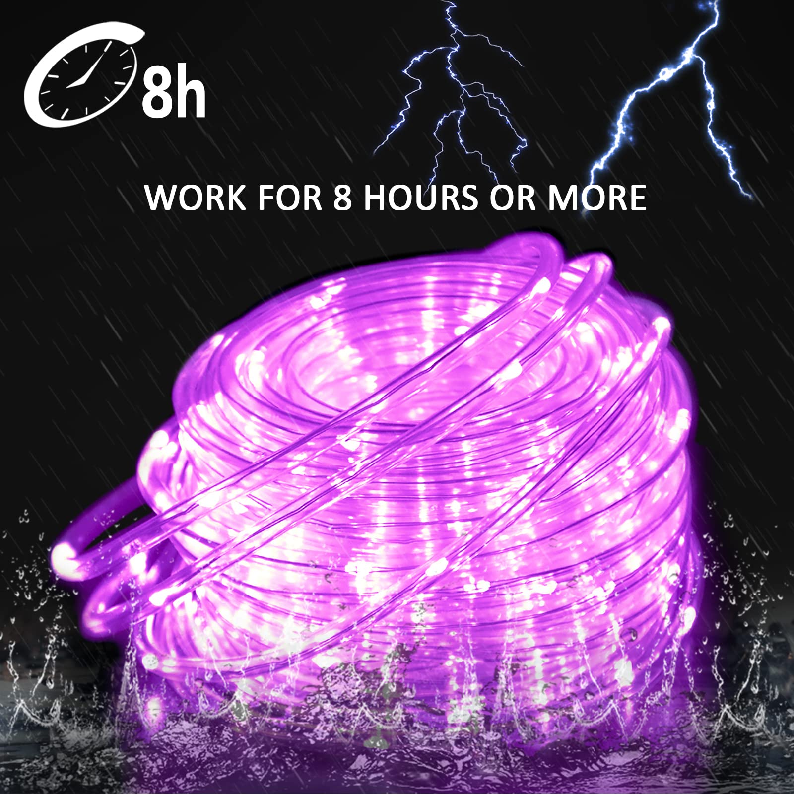 JMEXSUSS Solar Rope Lights, 200 LED, 72ft, Waterproof, 8 Modes, Pink Fairy Lights for Outdoor Use