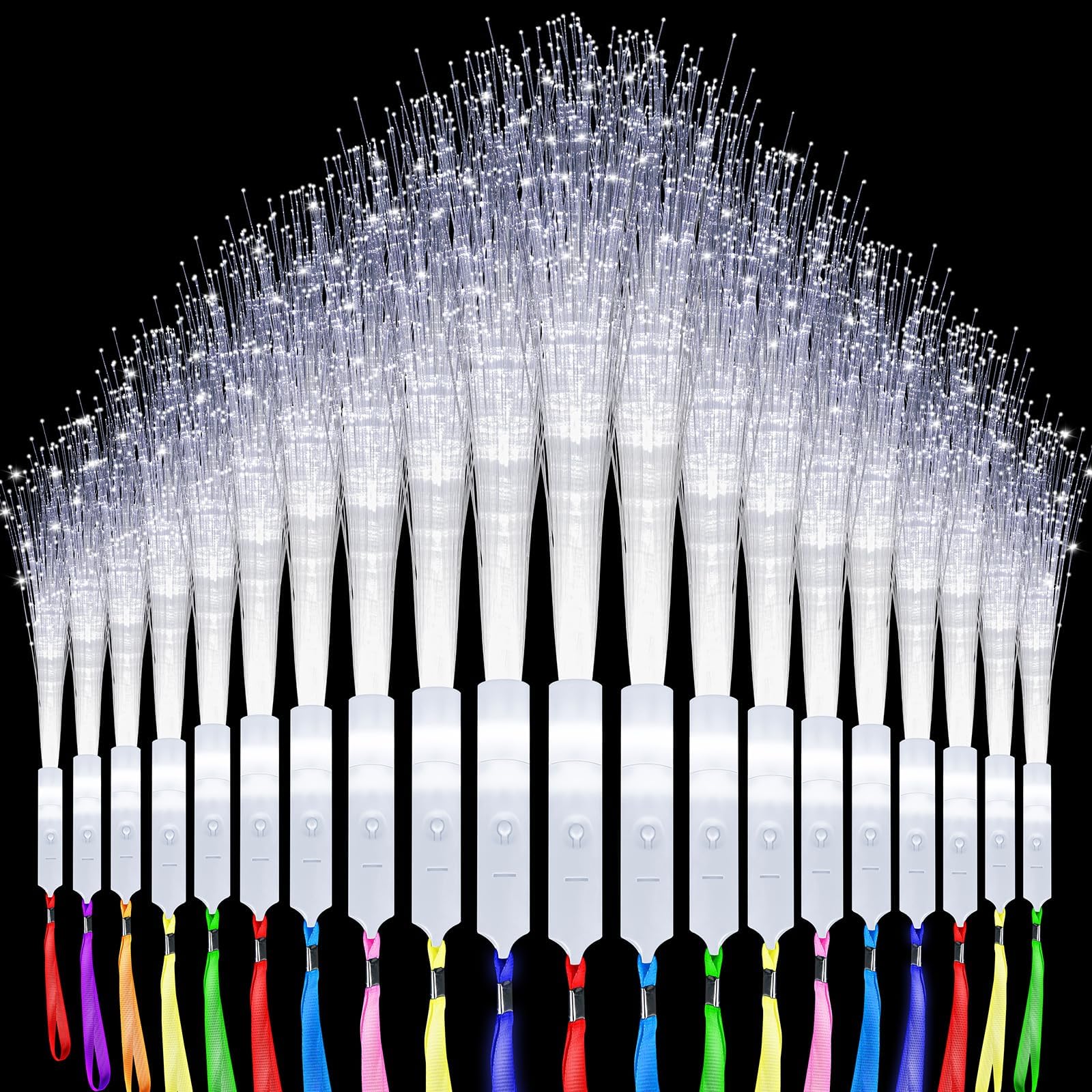 100 Pack White Fiber Optic Wand Glow Wand LED Light Up Wand Bulk with 3 Flashing Models Flashing Sticks for Glow in The Dark Birthday Party Favor Wedding Halloween Christmas, 8 Colors