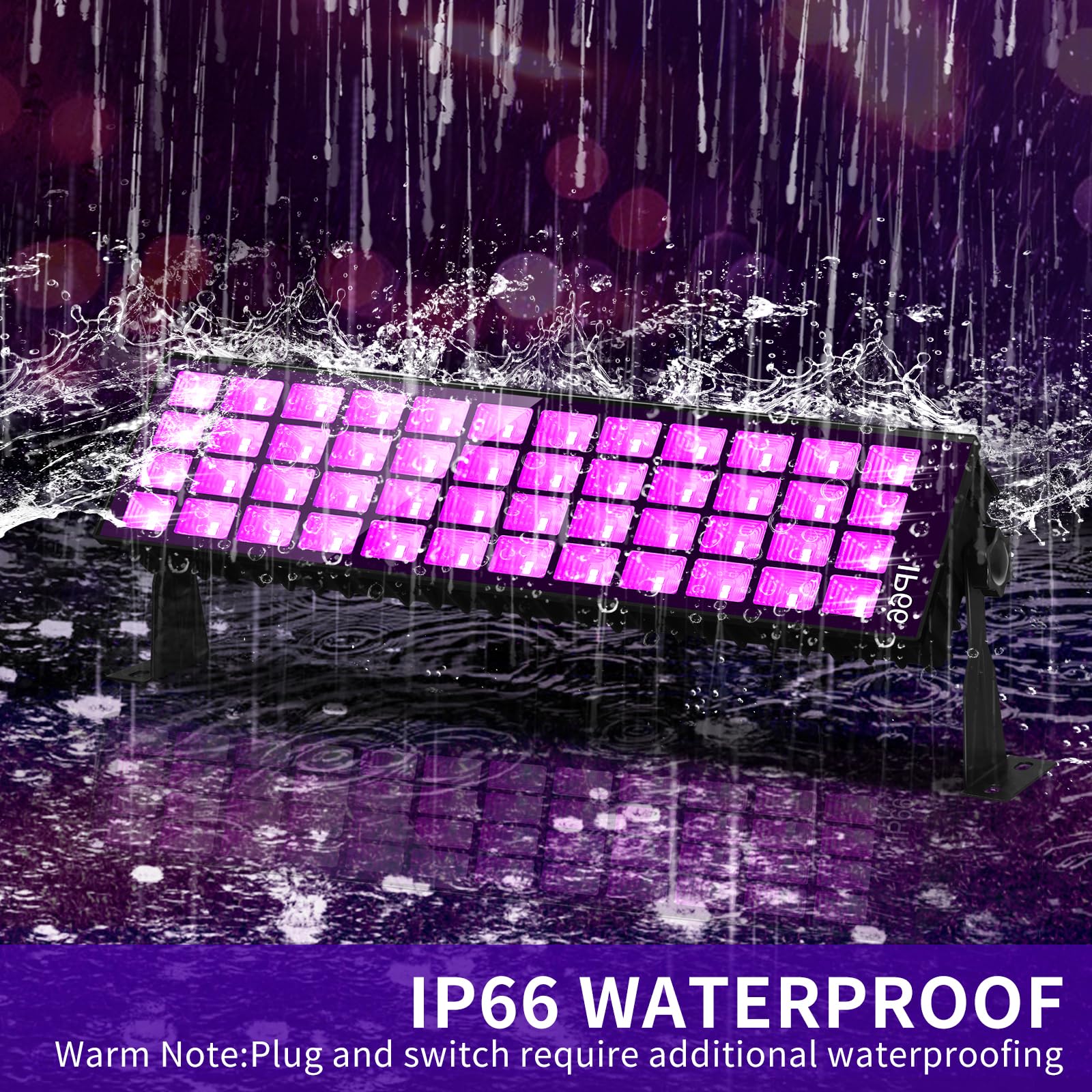 TigQiang 120W Black Light with Plug & Switch, Waterproof, 6ft Cord, 100 LED, 1 Pack, Black Light for Indoor/Outdoor Use