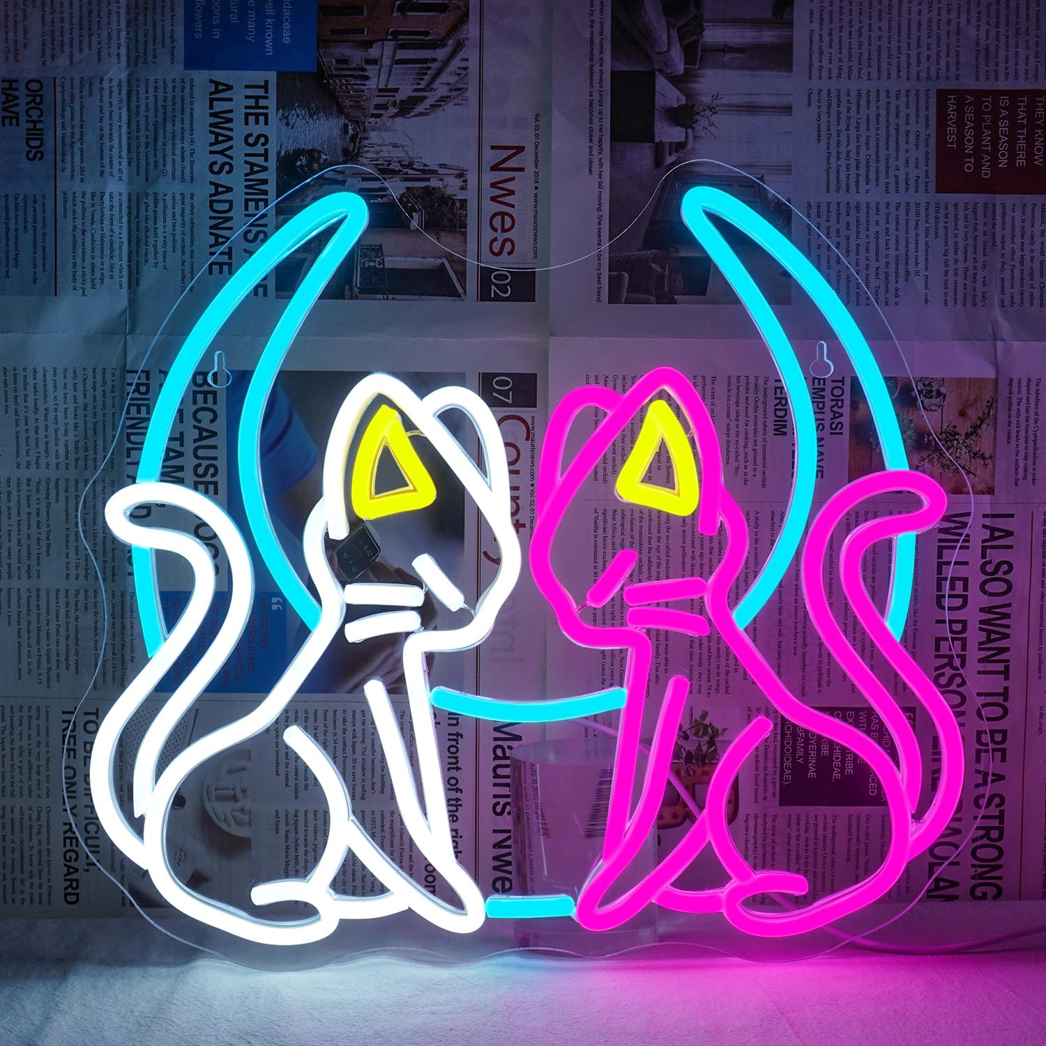 WLHOPE Cat & Moon Neon Sign, Dimmable LED Wall Decor, USB Powered, 7.3in x 16.5in, Acrylic, Moon Cat