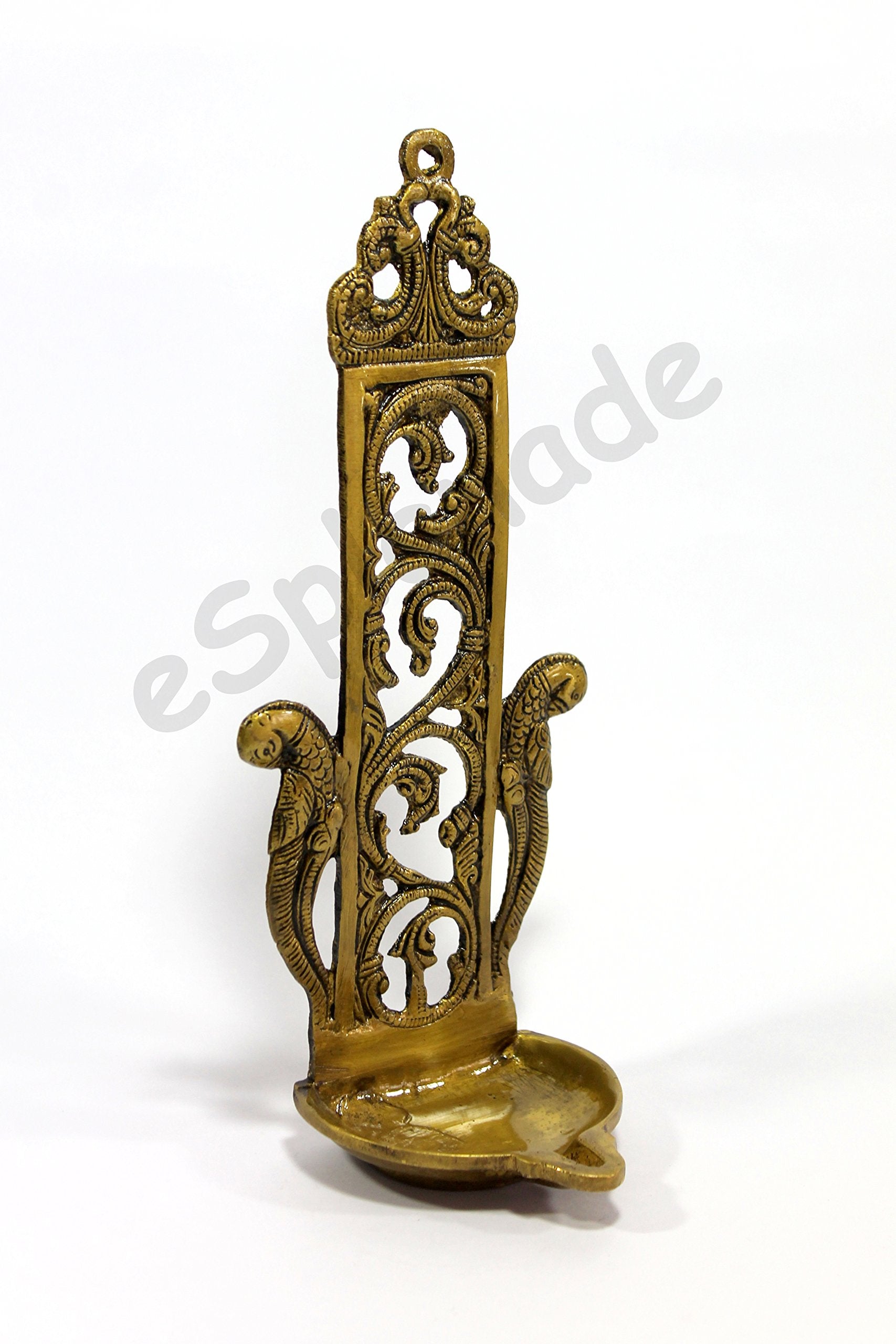 Esplanade - Ethnic Indian Design Peacock Brass Wall Hanging Diya - 11&quot; Inches | Home Decor |Brass Diya | Brass Deepam | Brass Lamps | Kuthu Vilakku |