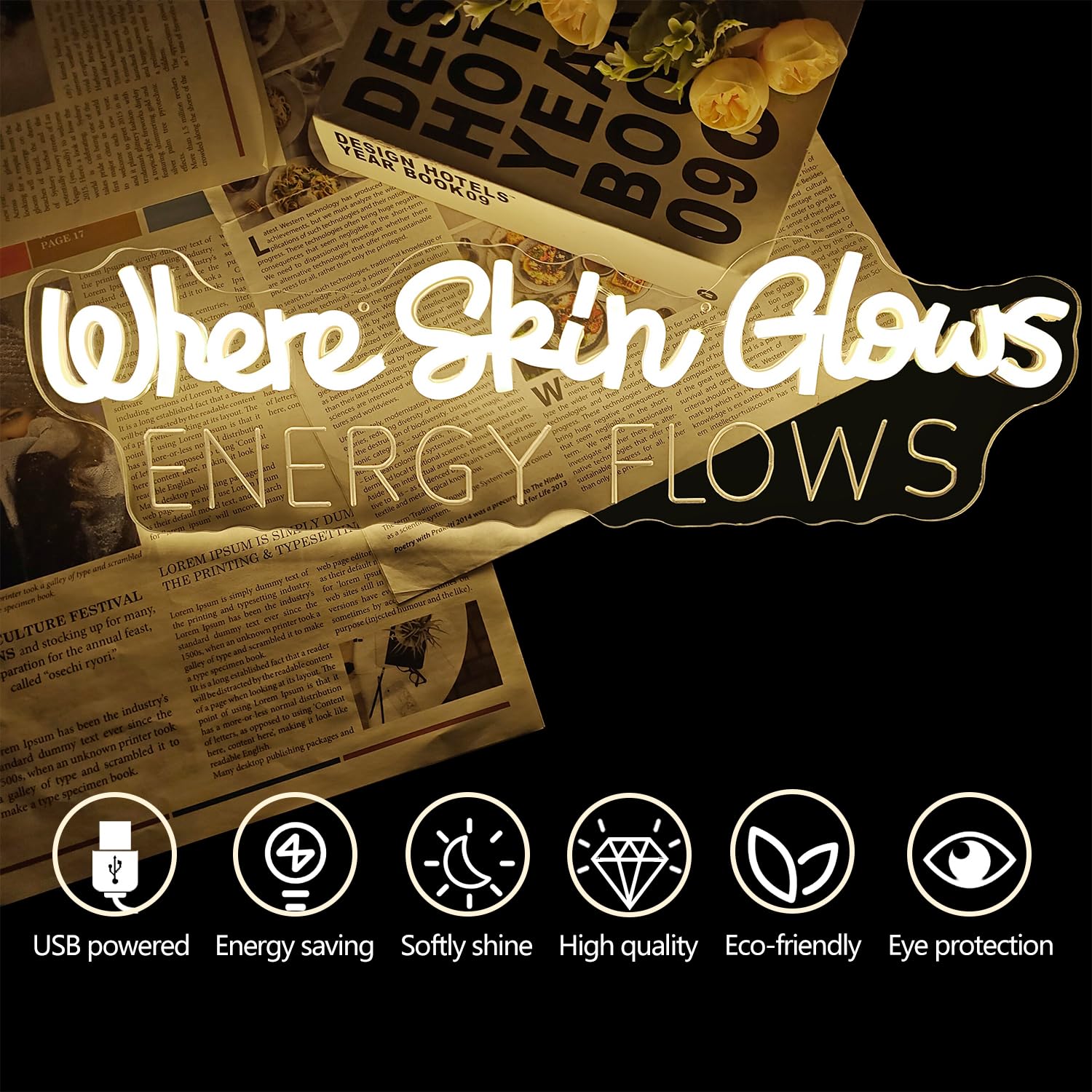Where Skin Glows Energy Flows Neon Sign For Wall Decor Spa Neon Led Sign Dimmable Beauty Salon Neon Light Up Sign For Esthetician Spa Salon Business Beauty Shop Decorations Gift