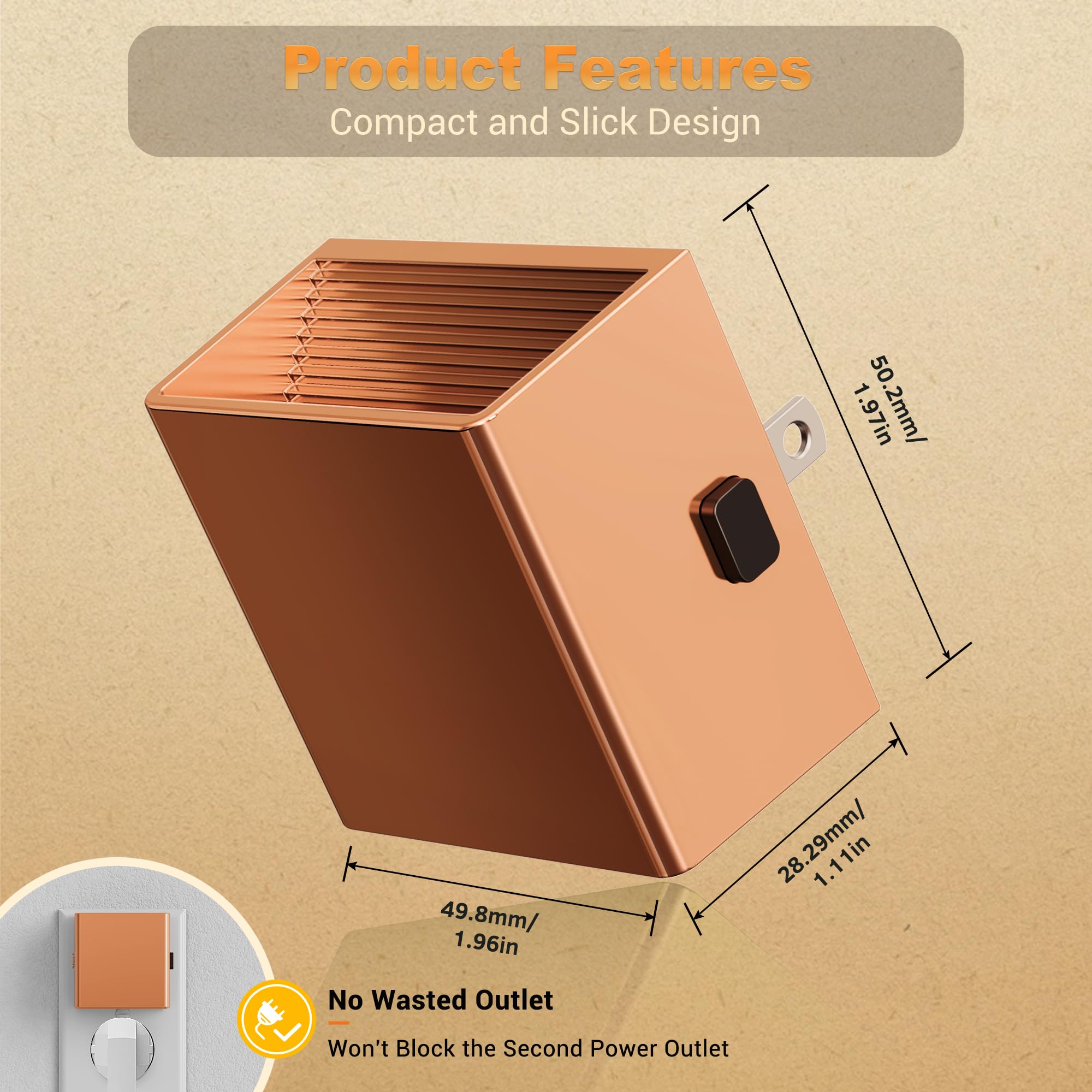 JandCase Night Light, Adjustable Brightness, 2 Pack, Square, Rose Gold-1, Model GY106RG, Plastic