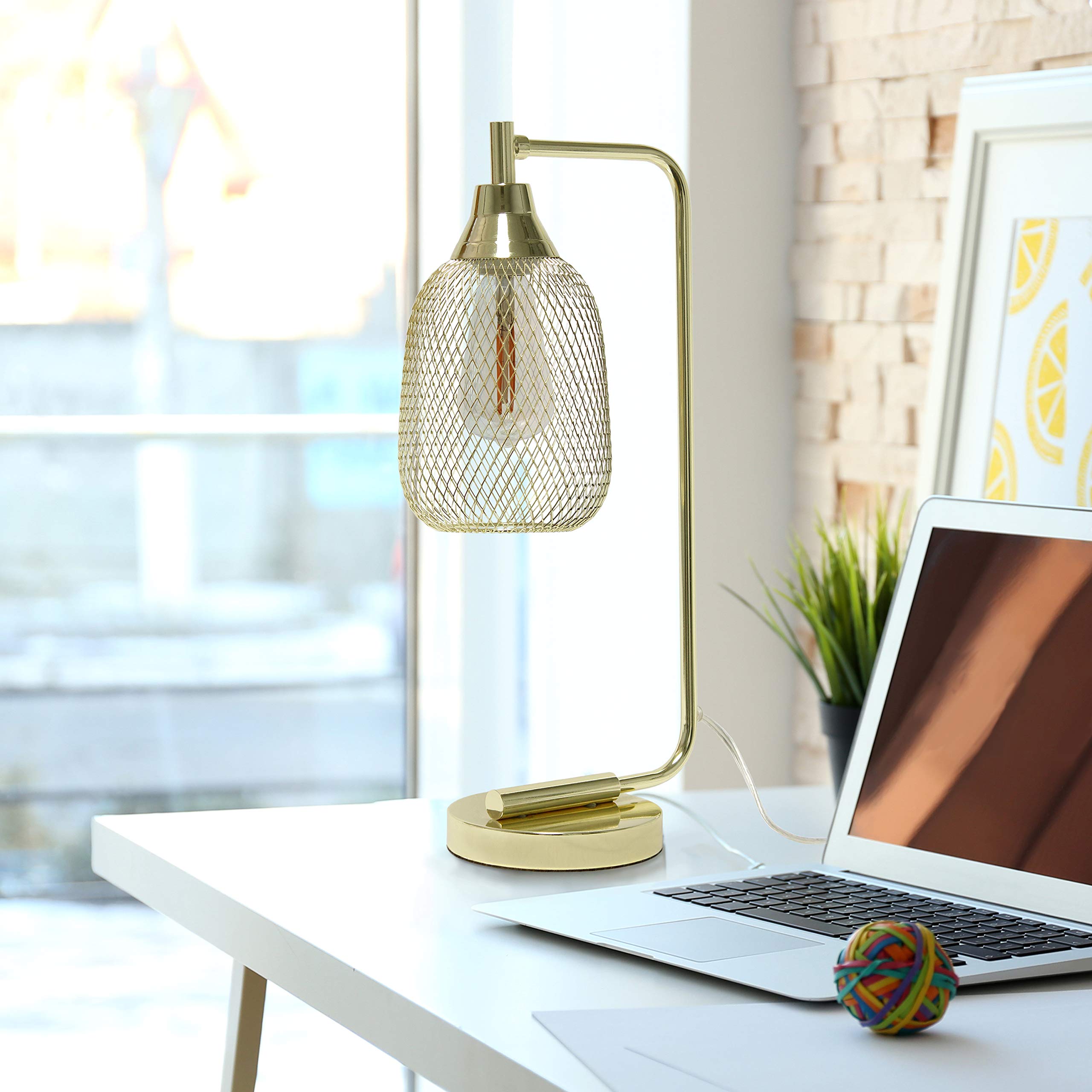 Simple Designs LD1060-GLD Gold Mesh Wire Table Desk Lamp, Iron Construction