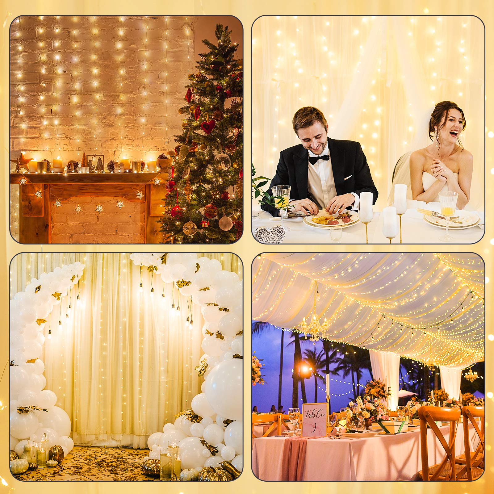 MESHA LED Fairy String Lights, Warm White 300 LED, 9.8x9.8 Feet, Hanging Light for Bedroom Wall, Home Decor Lighting, Lighted Be