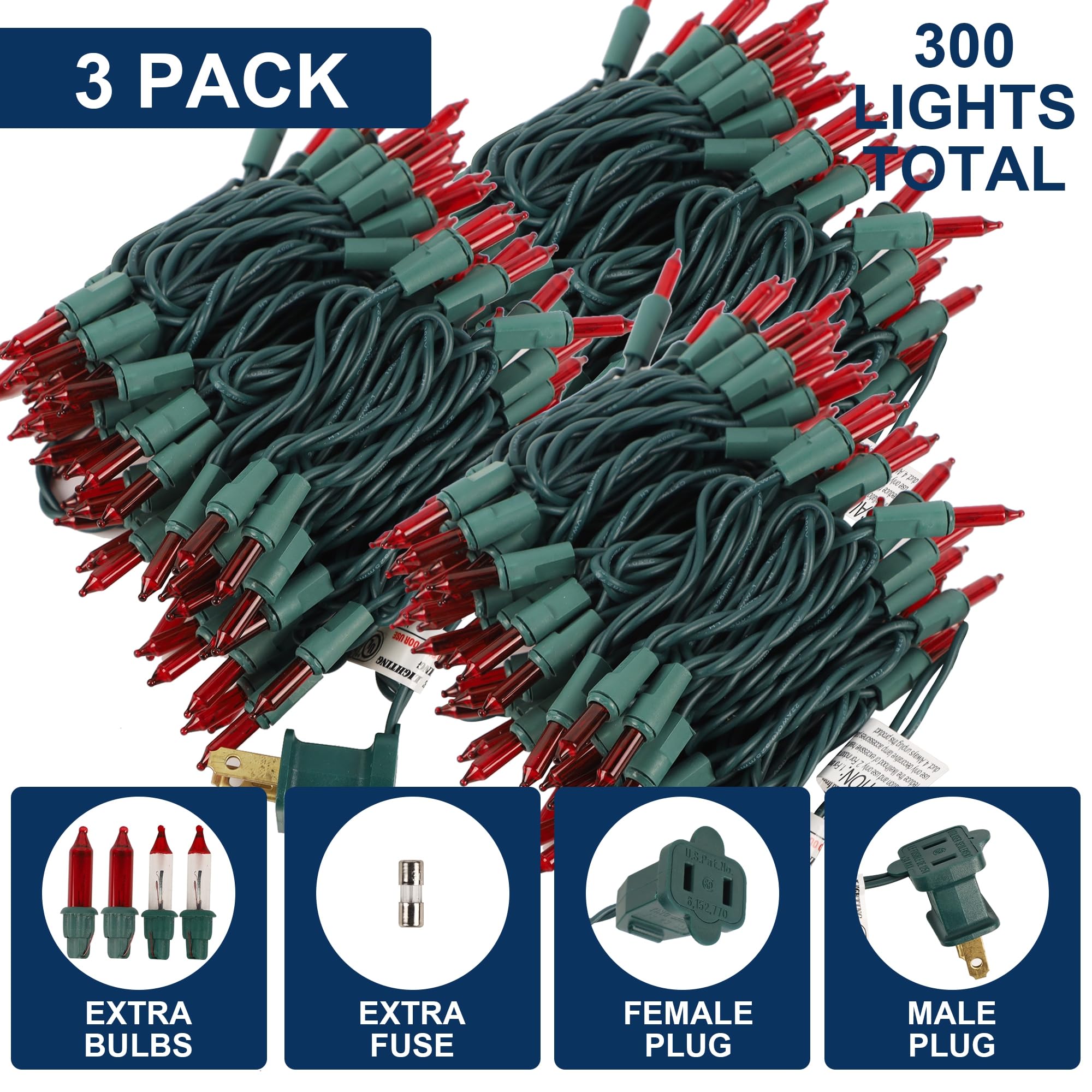 Watereem 3 Pack Red Christmas String Lights  100 Count Each  Incandescent Mini Christmas Lights  Connectable Xmas Tree Light For Indoor Outdoor Garland Birthday Holiday Wedding Festival Party