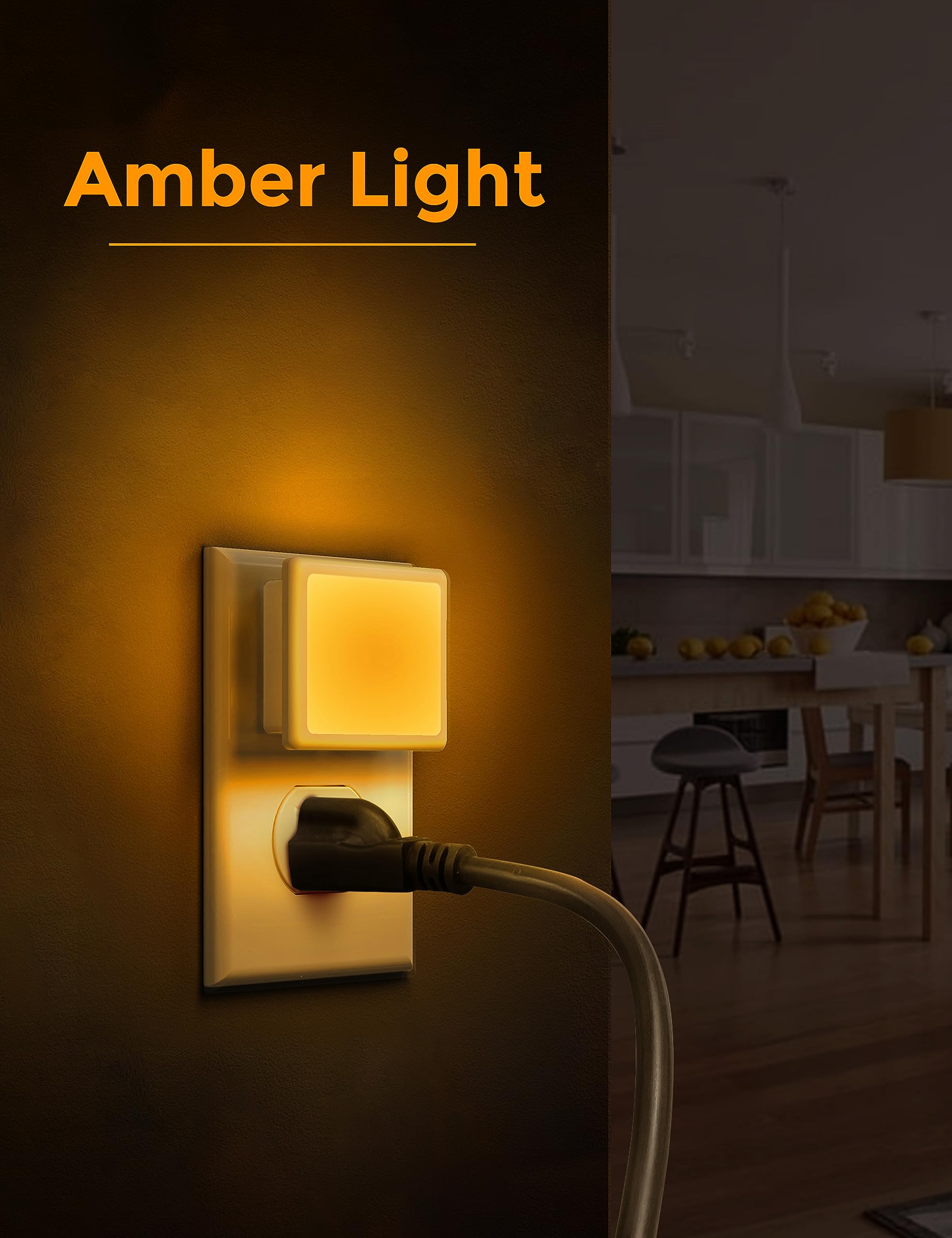 L Lohas Led Night Lights Plug Into Wall 2-Pack, 0.3W Plug In Night Light, Dusk To Dawn, 2000K Amber Light, Sleep Aid Nightlight