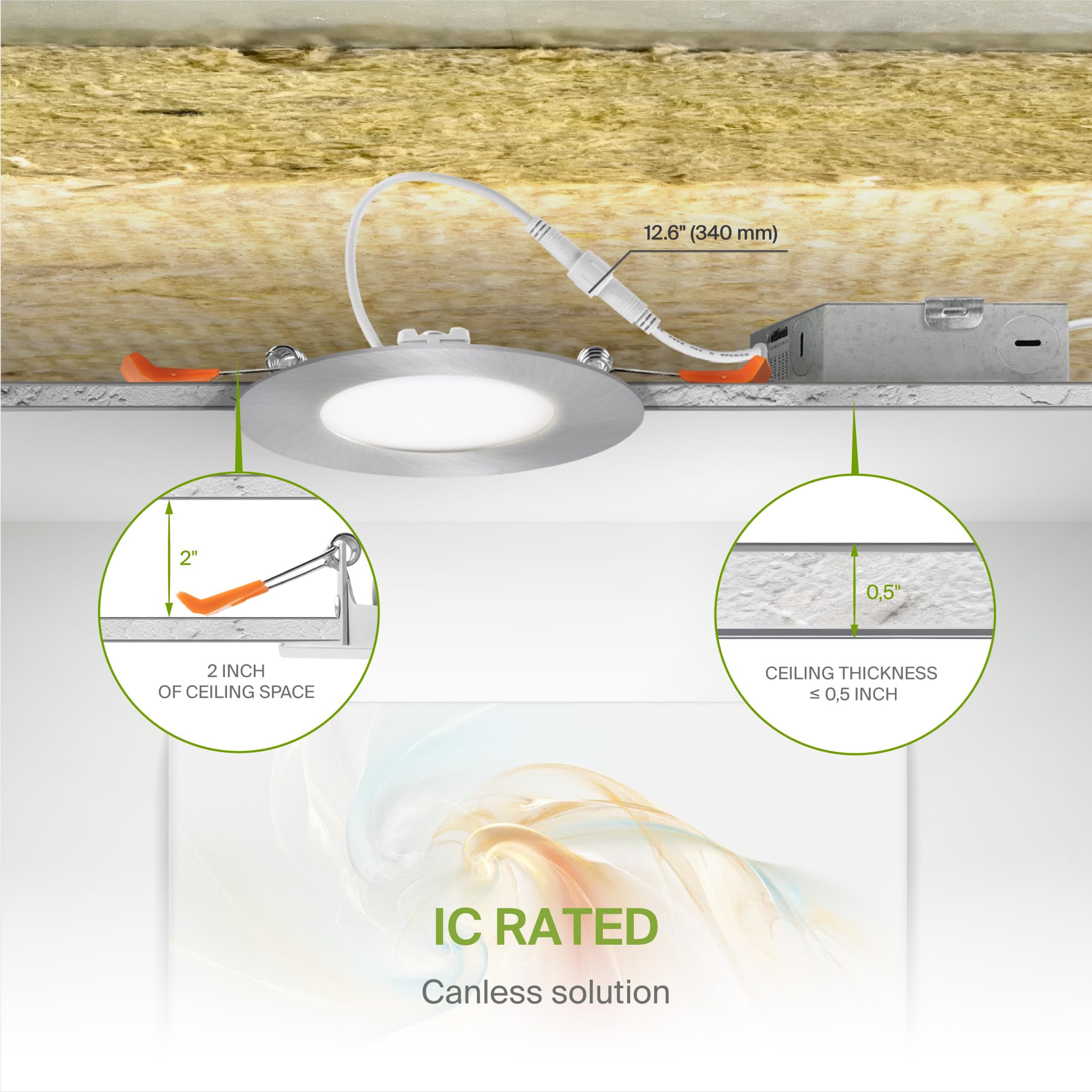 Asd 6 Pack 3 Inch Led Recessed Light 6W  5 Cct 2700K-5000K Cri90+  Ic Rated Ultra Thin Dimmable Ceiling Lights With J Box  Canless Wafer Downlight  Round Slim Panel Lighting  Ul Energy Star  Nickel