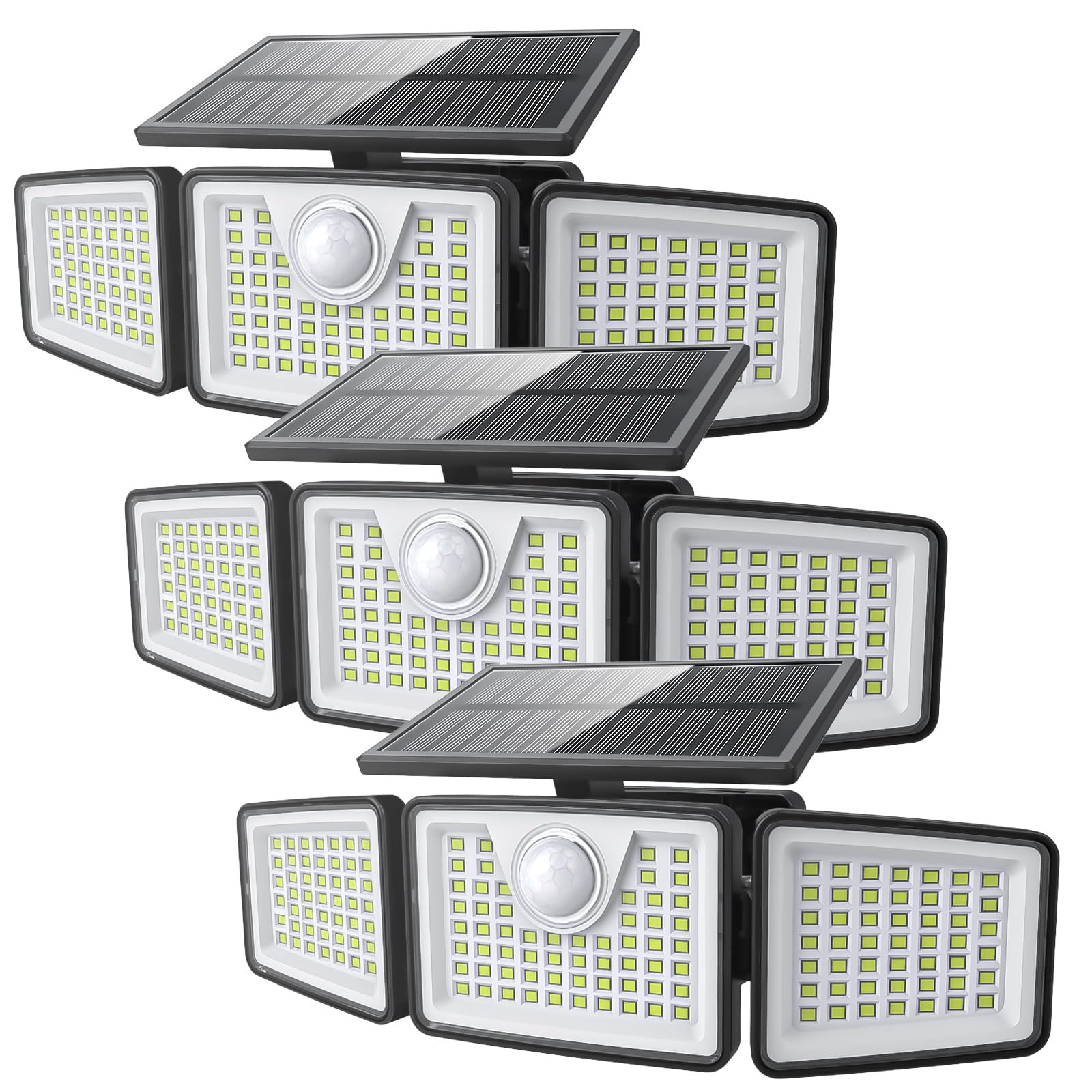 daphino Solar Lights Outdoor 2500LM with Motion Sensor, 3 Head 270° Wide Angle, IP65 Waterproof, Non-Remote, Black, 3 Pcs