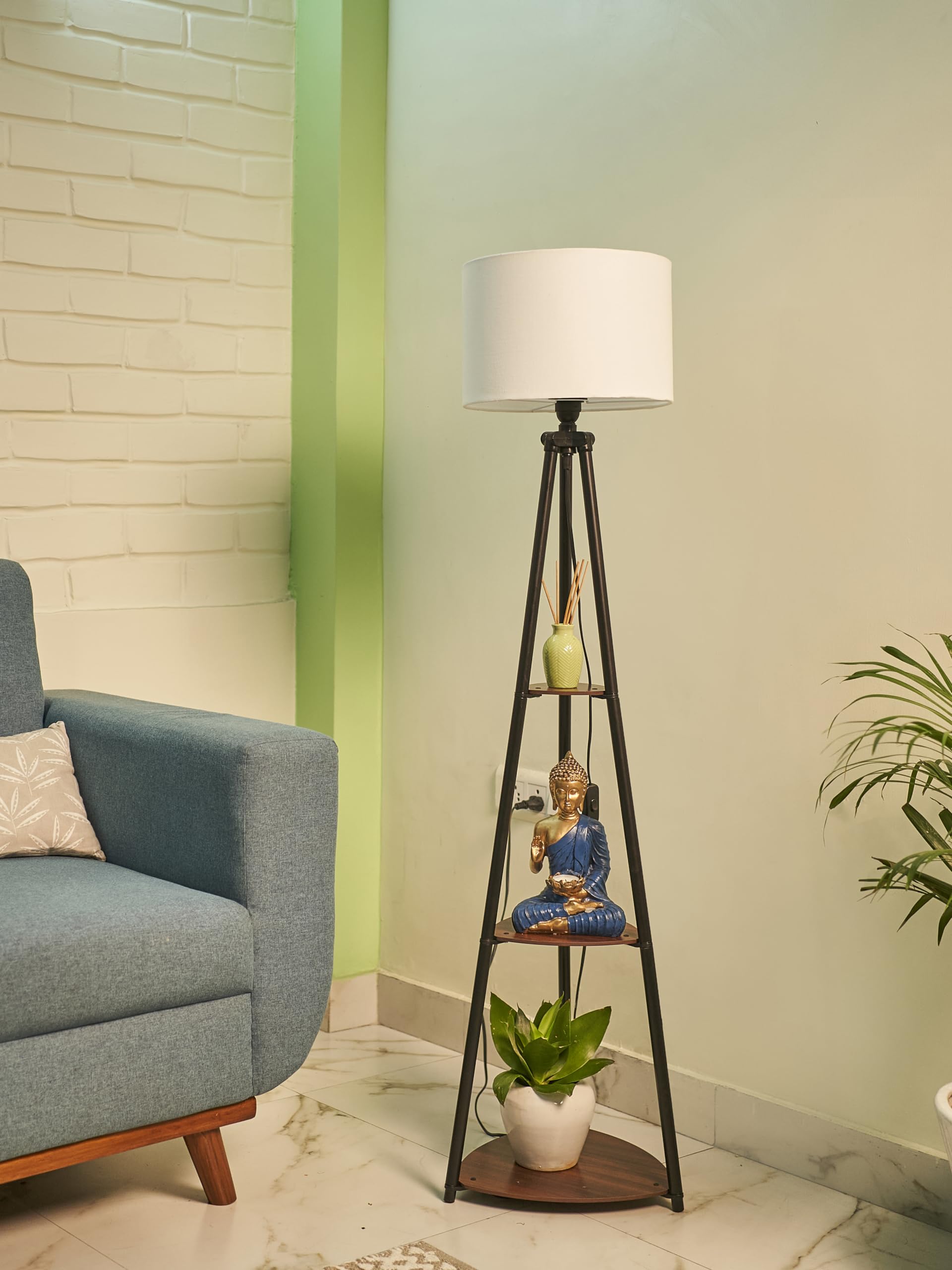 Crosscut Furniture Metal Floor Lamp with 3 shelves (Cotton White)