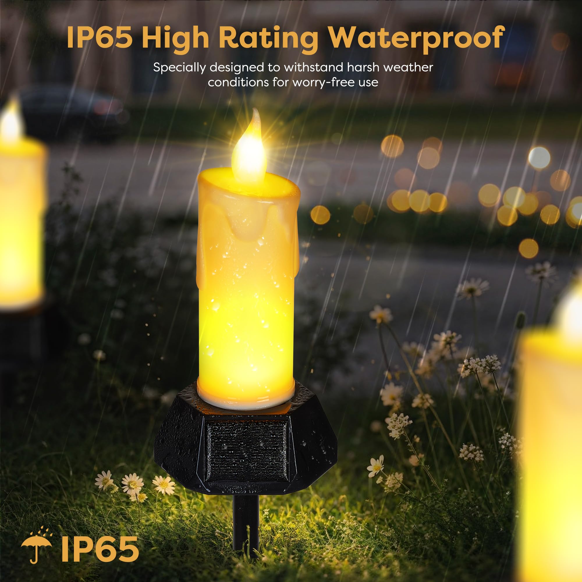 BlcTec Solar Candles - Waterproof Flickering Outdoor Candles, 2 Pack, Cream, IP65 Rating, Ideal for Lawn, Pathway, Wedding, Holiday Decor