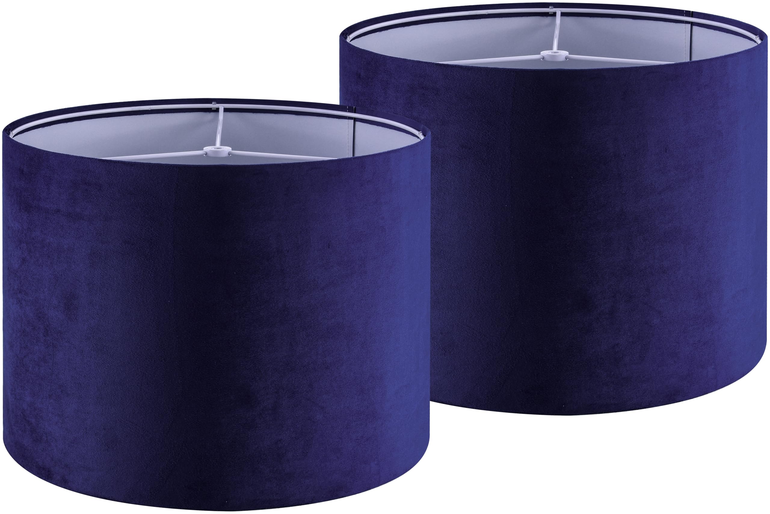 GO&SO Dark Blue Velvet Drum Lamp Shade Set of 2 Medium 13'' Top x 13'' Bottom x 10'' High(Spider) Modern Lamp Shades for Table L