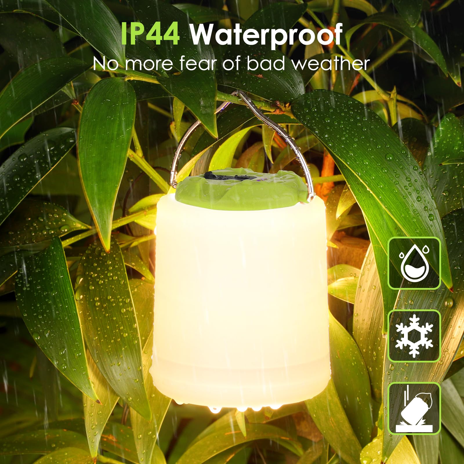BOBKID LED Camping Lantern, Rechargeable 1000LM Light, Water Resistant, Model XQ-Y11, Green