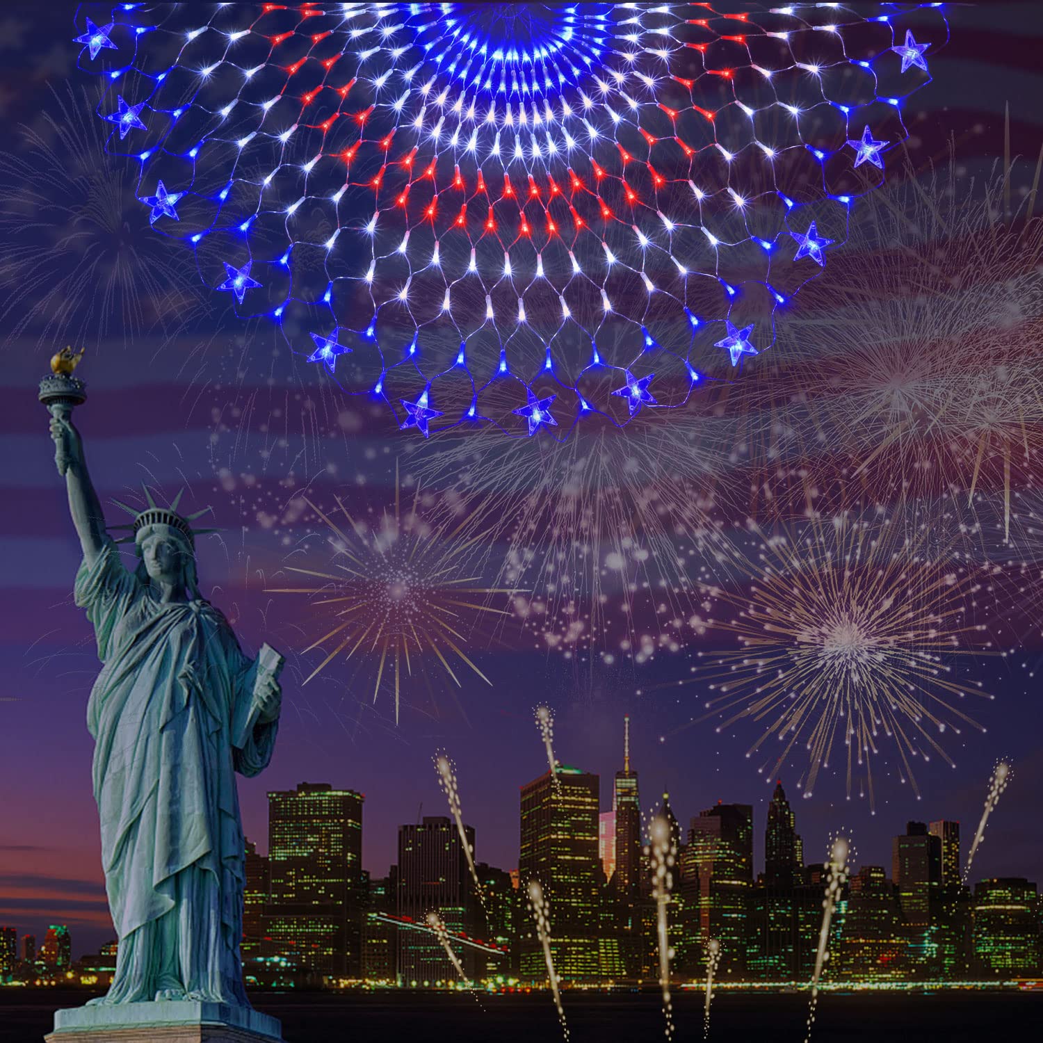 Puhong July 4Th American Flag Lights 250 Led Usa Half Fan Flag String Lights Outdoor Waterproof Patriotic Ornaments For 4Th Of July  Patriot Day  Independence Day